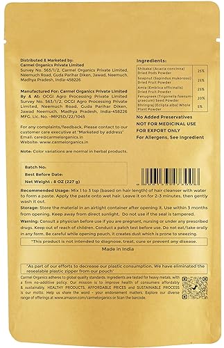Miniatura 2 de CARMEL ORGANICS Limpiador de cabello a base de hierbas (8 onzas), mezcla única de soapnut, shikakai, amla y aloevera en polvo, 100% natural, sin