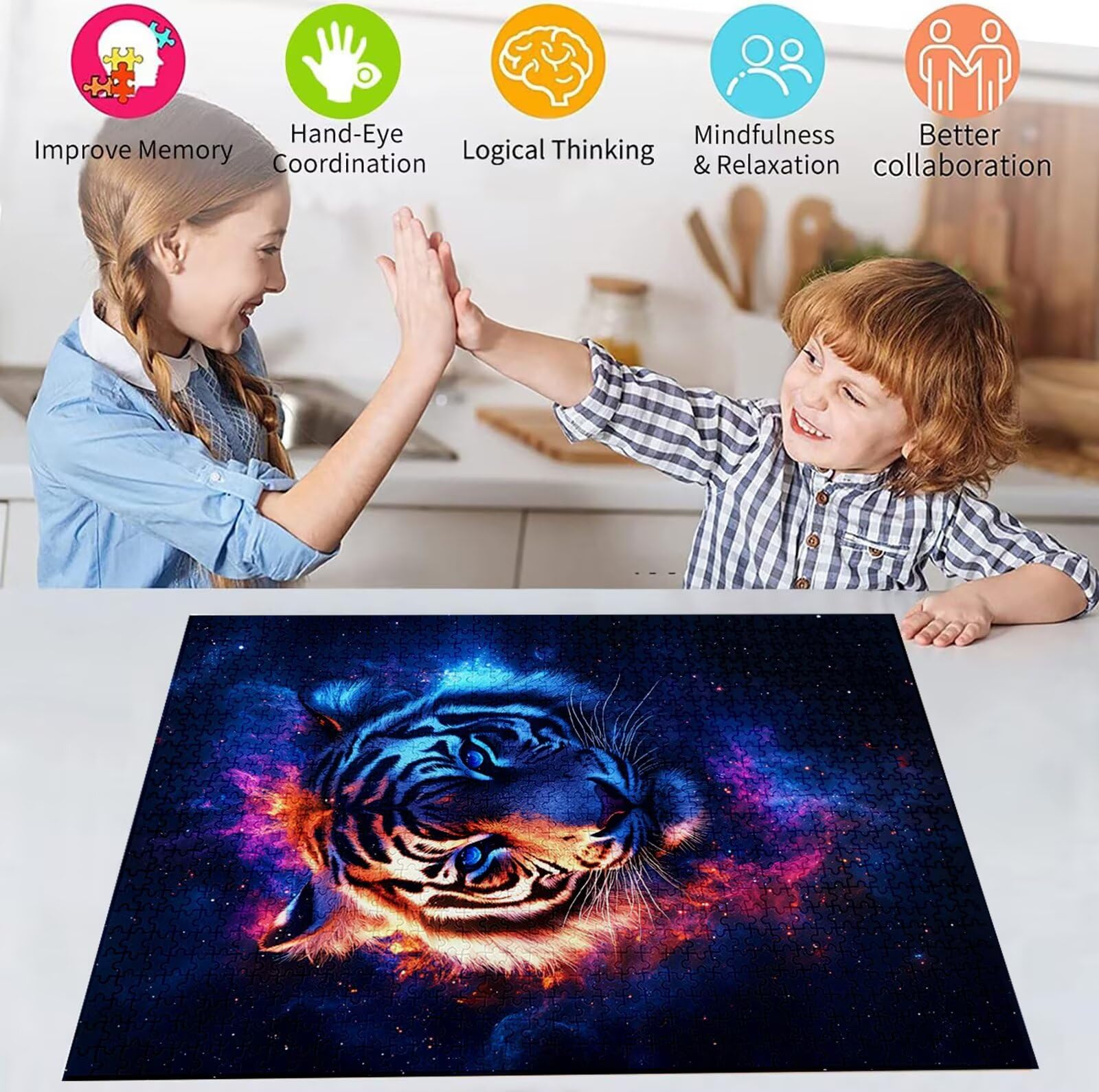 Puzzle 2000 Pezzi, 3 4 5 Anni Puzzle Cielo stellato 6 7 8 Anni Giochi Educativi Sostenibili Con Motivi Per Adulti Da Gioco in Legno Di Alta Qualità Jigsaw Tigre per Gioco Familiare, Regalo H-3119