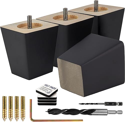 Patas cuadradas premium de muebles en negro (kit de instalación completa) - Elige tu tamaño y color