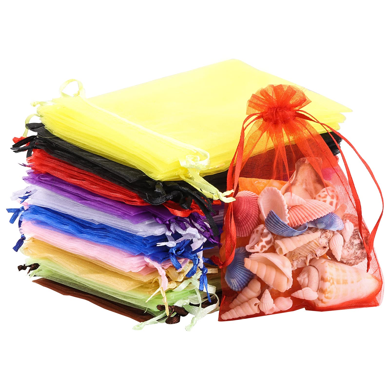 acDesign 200Pcs Organza Bags 4"x6" Drawstring Gift Bags Mix Color Mesh Gift Bags for Candy Jewelry Makeup Pouches