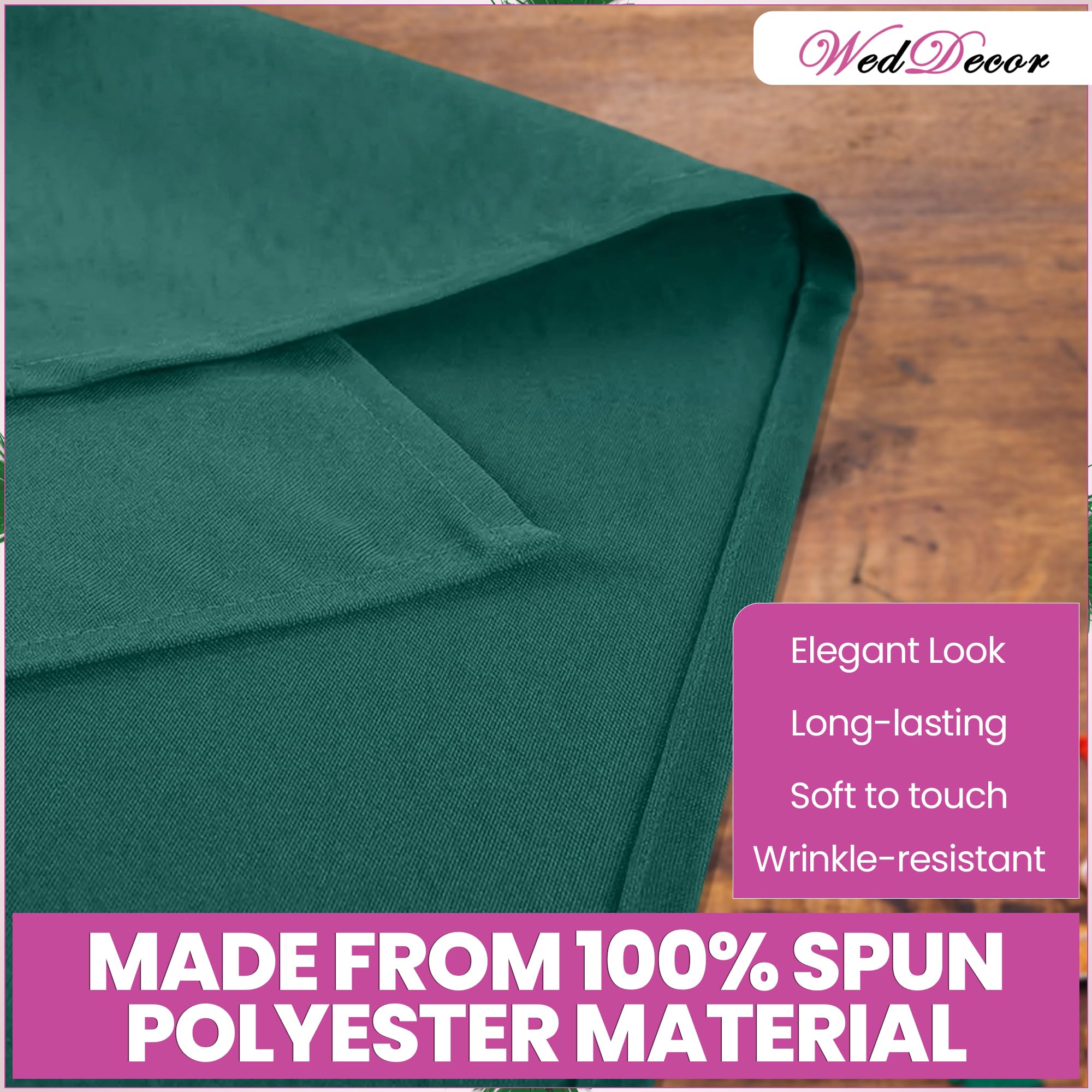 WedDecor 20 inch Filé Polyester Table Serviette avec Grelot Broderie pour Thème Noël Dîner Décorations pour Maison, Mariage,Banquet, Fête, Hôtel, Fête de Noël Décoration - Vert, 20 inch