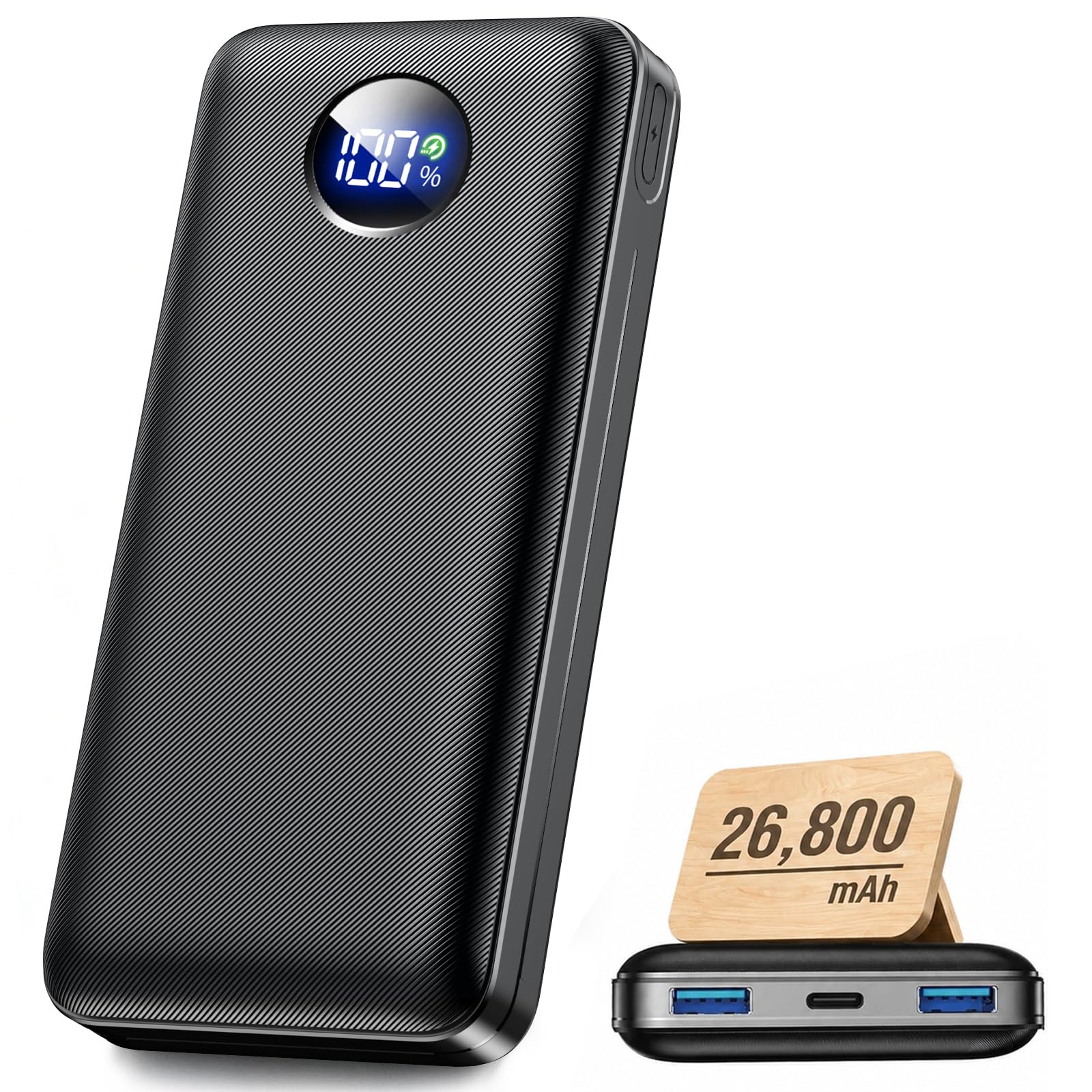 Powerbank 26800 mAh, 22,5 W, funzione di ricarica rapida, batteria esterna con 3 uscite (USB-C 20 W PD 3.0 & QC 3.0 USB-A), approvato per aerei, caricabatterie compatto per iPhone 17, 16, 15, Samsung