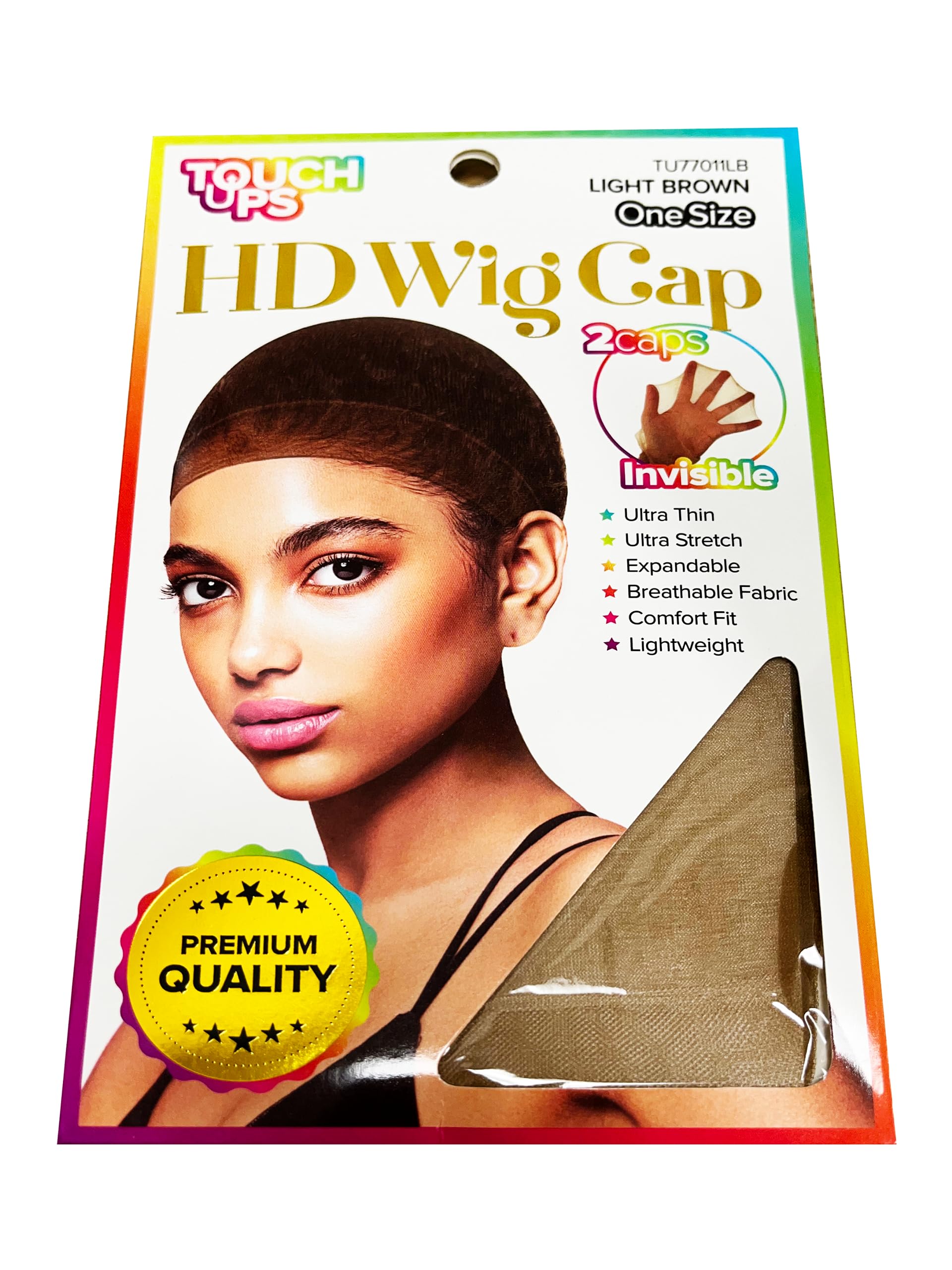 Touchups HD Wig Cap Invisible/Transparent/Breathable/Stretch/One Size for Lace Front Wig (2 caps x 5 packs) (LIGHT BROWN)