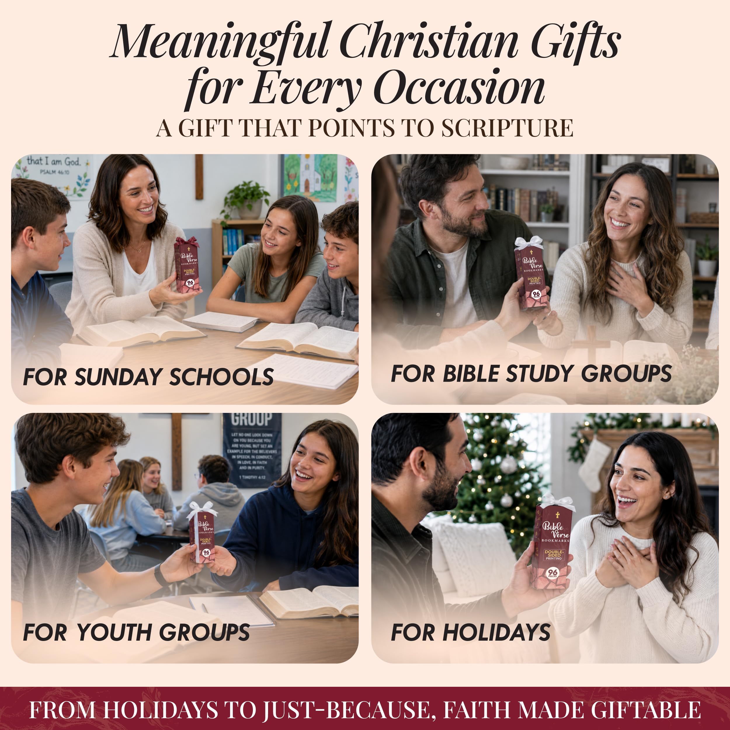 Confezione da 96 segnalibri cristiani con versi biblici ispiratori, segnalibri biblici unici e vivaci, regali cristiani sfusi per gruppi ecclesiastici, aula