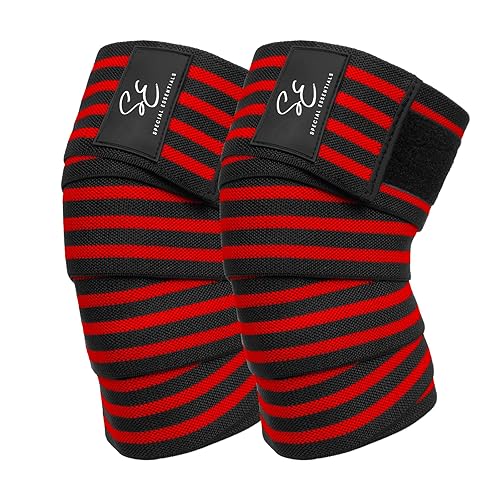 Special Essentials Paquete de 2 rodilleras con correa para hombres y mujeres, soporte flexible para levantamiento de pesas, levantamiento de