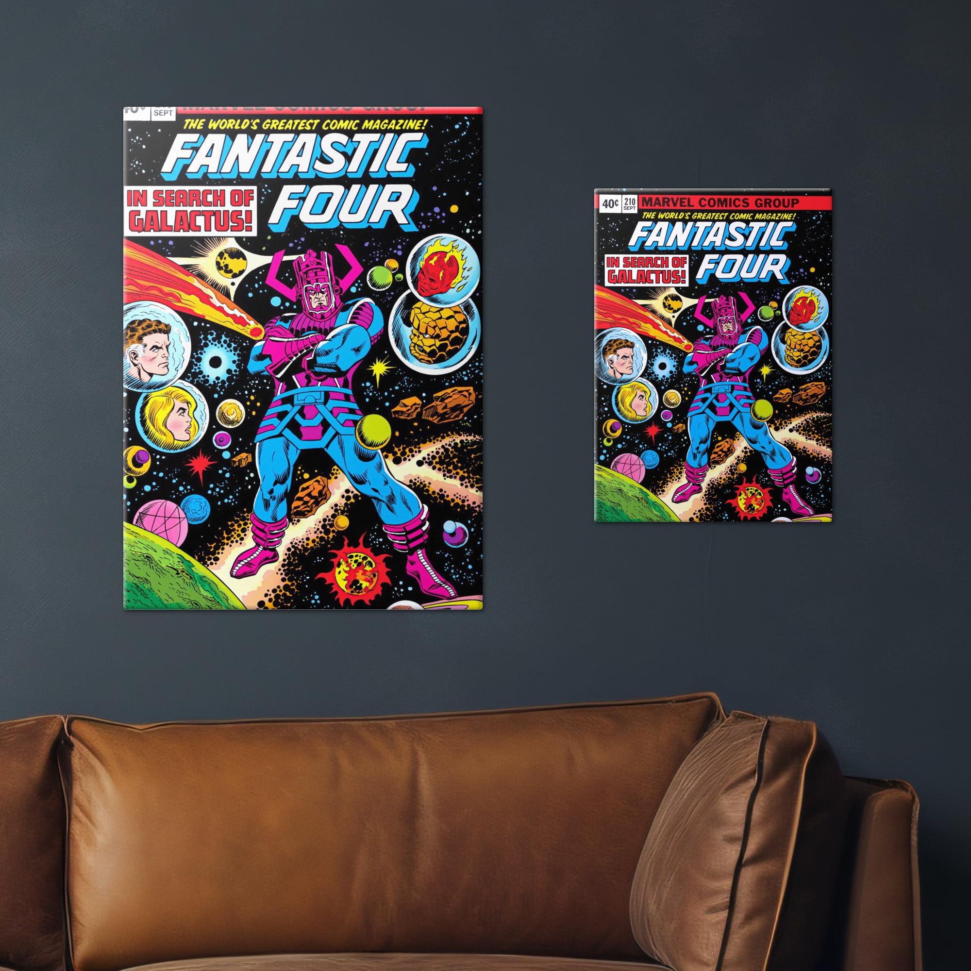 Displate Metall poster Marvel Fantastic Four Classic Comic Cover In Größe M | Bild Plakate für Schlafzimmer Dekor, Geschenke. Magnetische Befestigung Wandposter, Wanddeko. Metall Wandkunst.