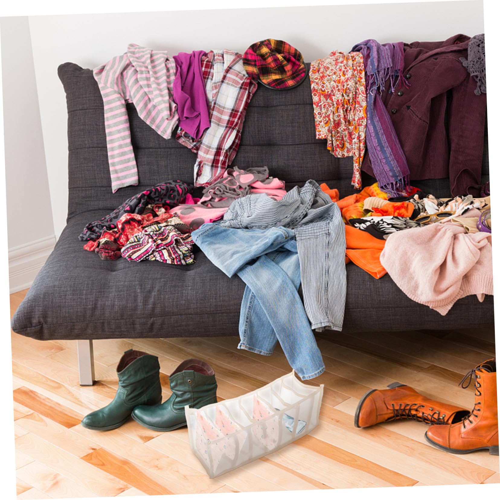 Générique Bac de Rangement pour Sous-vêtements en Nylon Beige 7 Compartiments, Plateau de Rangement Pratique pour Chaussettes et Lingerie, pour Tiroirs Organisés