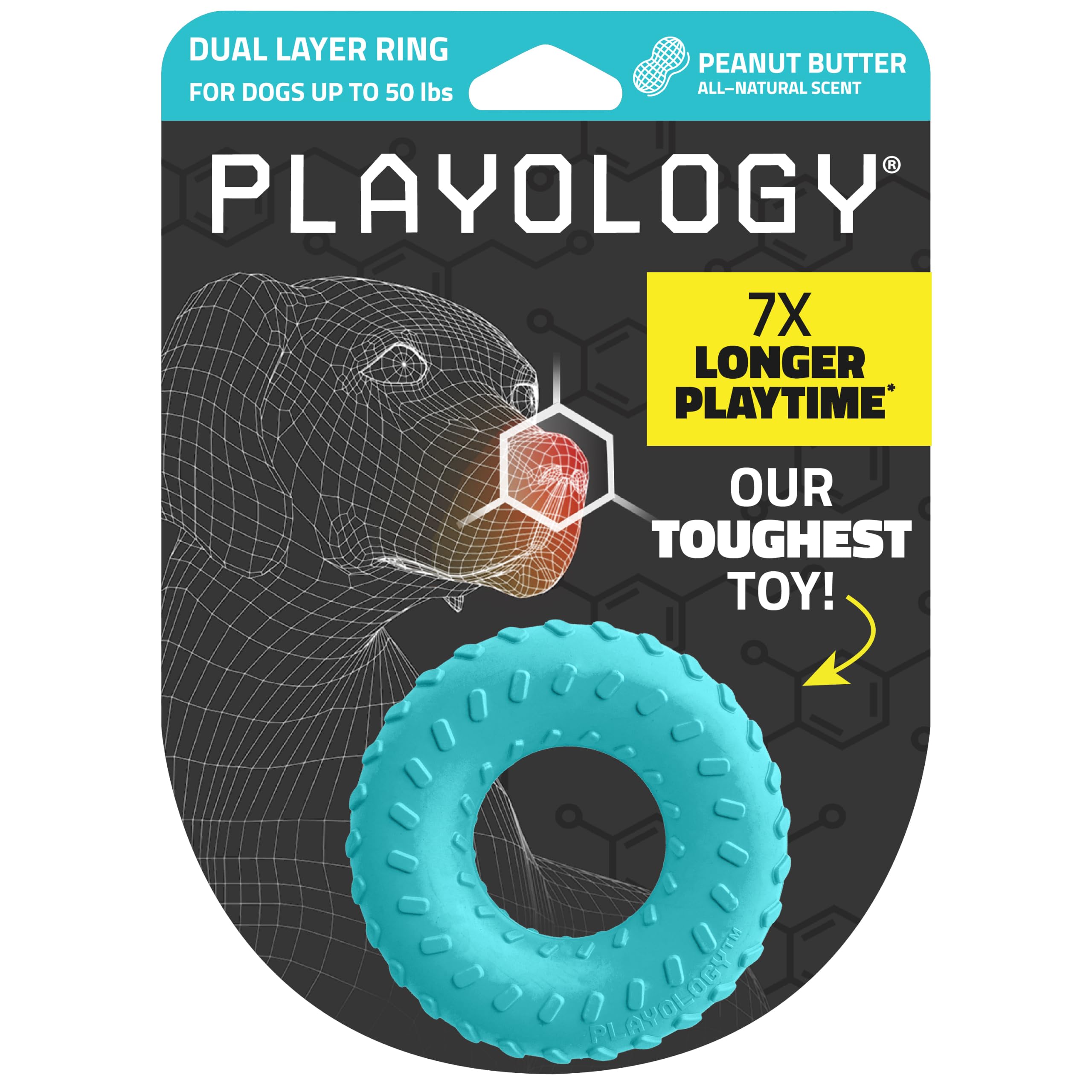 Playology Doppelschichtiges Hundespielzeug mit Ring-Duft, weich und kaut auf der Außenseite, hart und langlebig auf der Innenseite