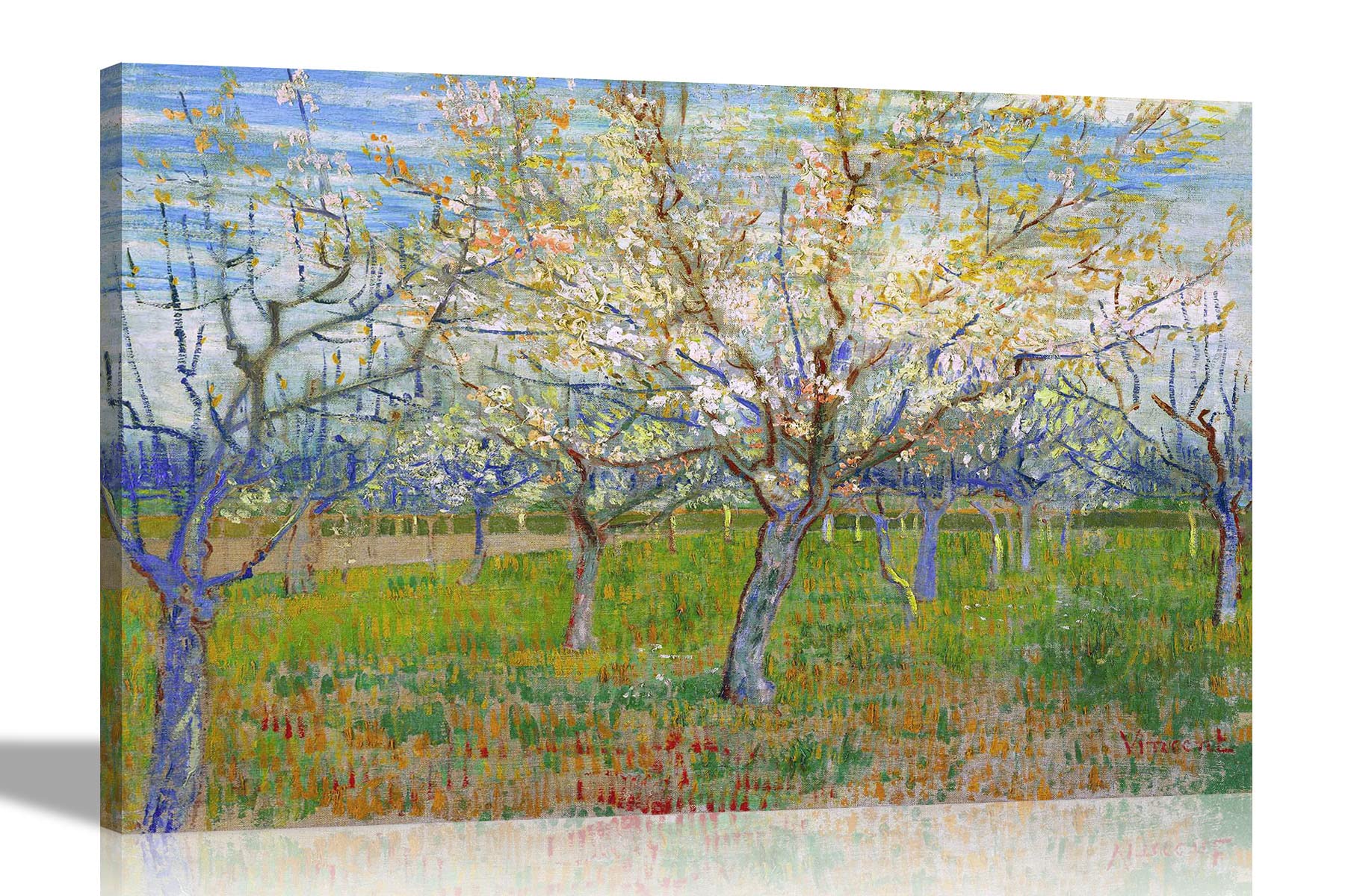 Artley Prints The Pink Orchard By Vincent Van Gogh Canvas Wall Art l Ready to Hang l Landscape Pictures l Home, Decor, Living Room Artwork Large 76 x 50cm (30 x 20 inches)