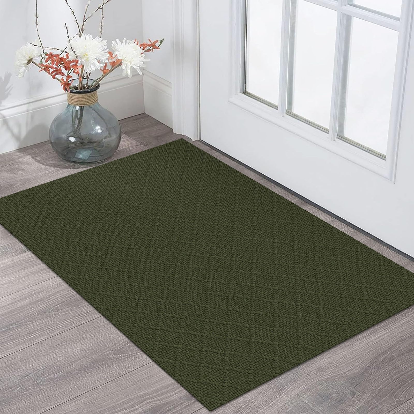 KOZYFLY Small Area Rug 2x3 Ft Washable Entryway Rug Non Slip Rubber Backed Throw Rugs Indoor Door Mat, Braided Cotton Floor Carpet for Front Entrance