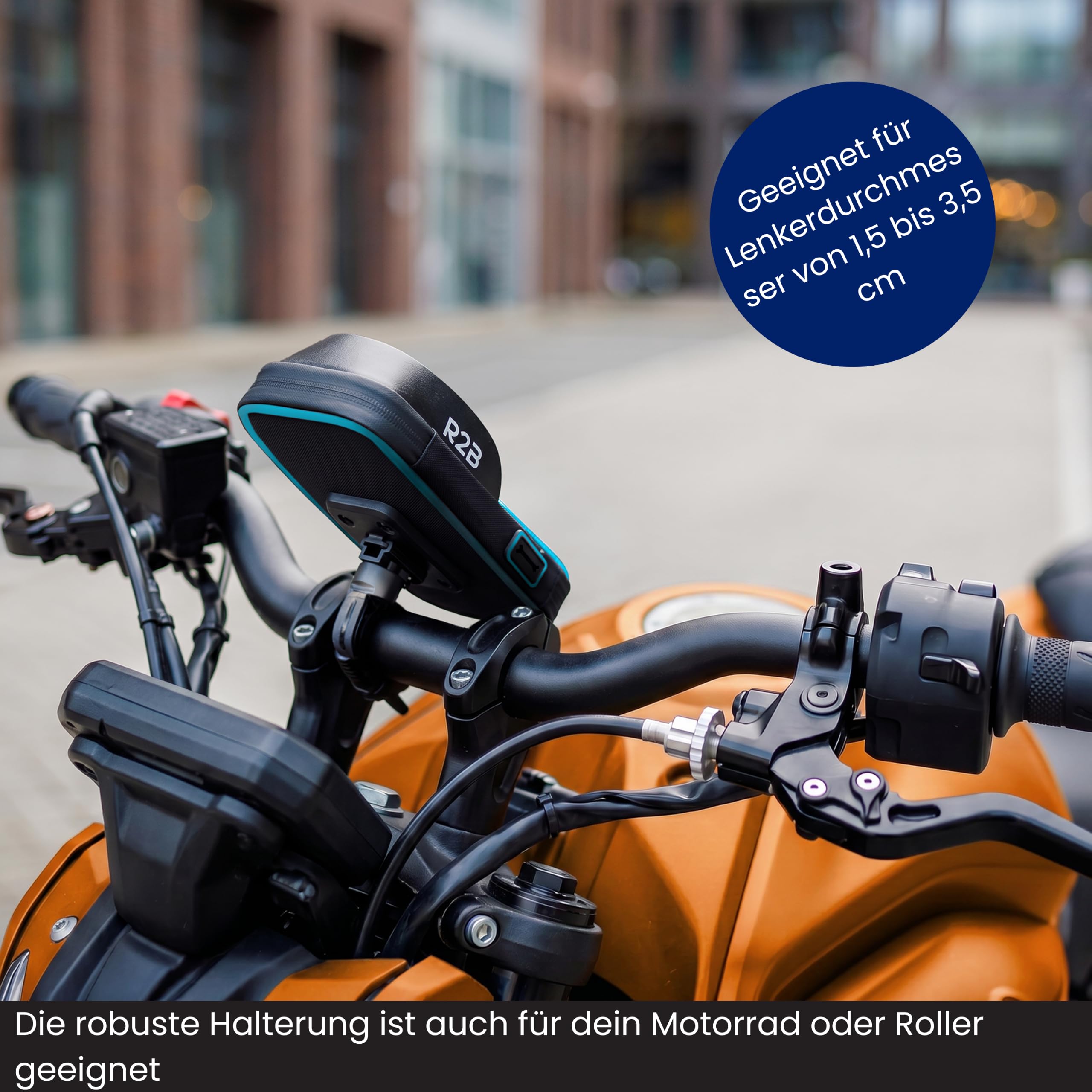 R2B Wasserdichte Handyhalterung Fahrrad mit Powerbank passend für Magsafe - Mit Zusätzlichem Staufach, Telefonhalter für Mountainbikes, Motorrad und Kinderwagen, 360-Grad-Rotationsfunktion, Einfache