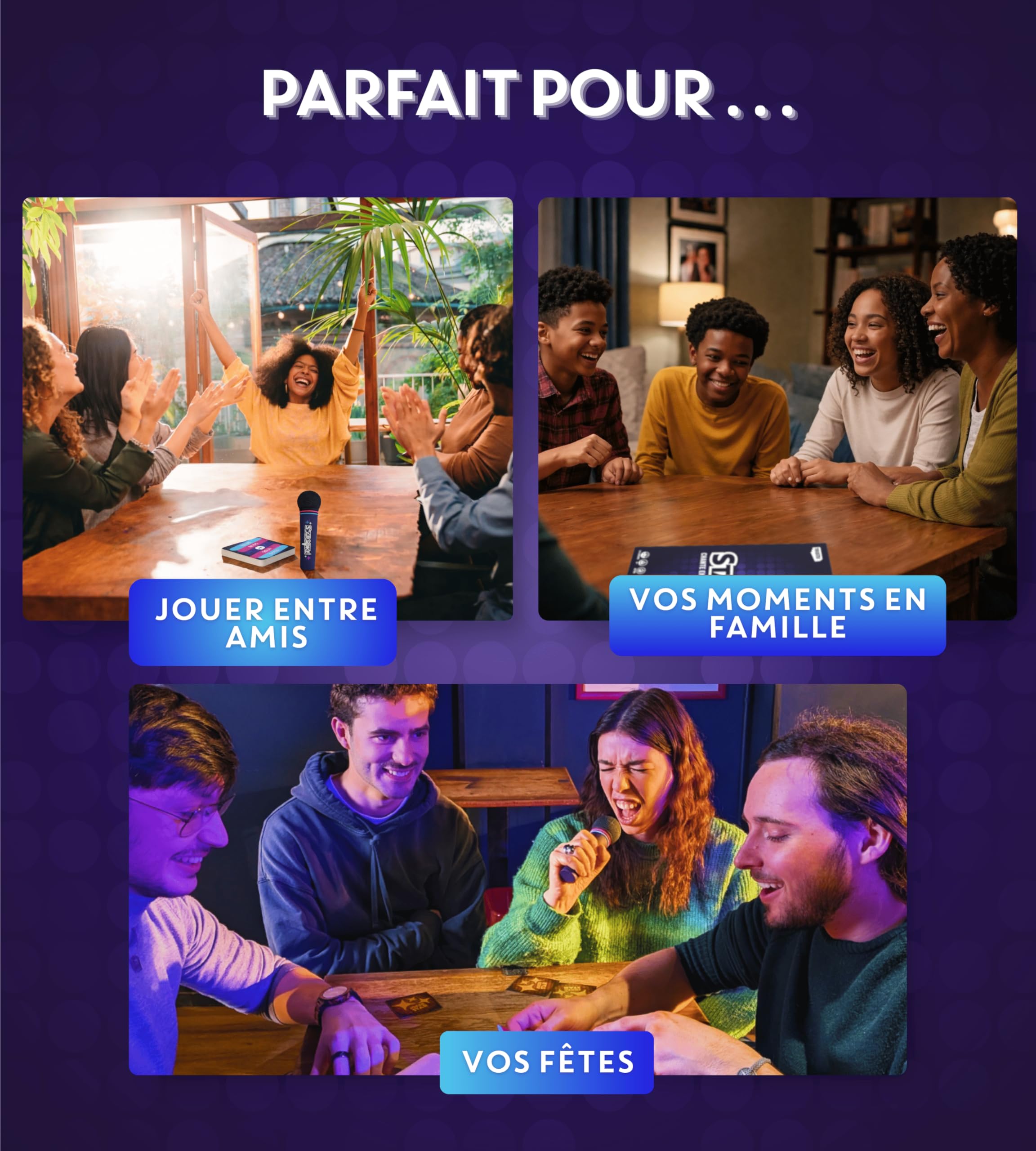 STARAOKÉ Jeu de société Musical drôle - Jeu d'Ambiance 2 à 8 Joueurs 350 Cartes Dès 8 Ans