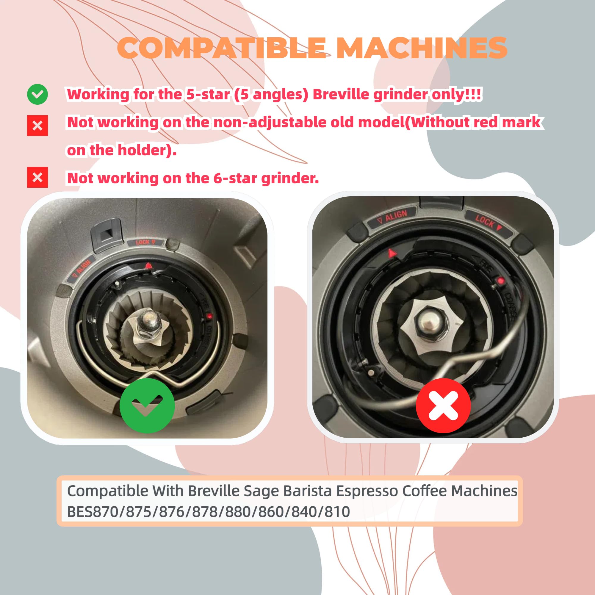 Conical Grinder Upper Lower Burrs Compatible with Breville Sage Barista Express Impress Espresso Touch Coffee Machines BES870/875/876/878/880/860 BCG820-5 star (Stainless steel)