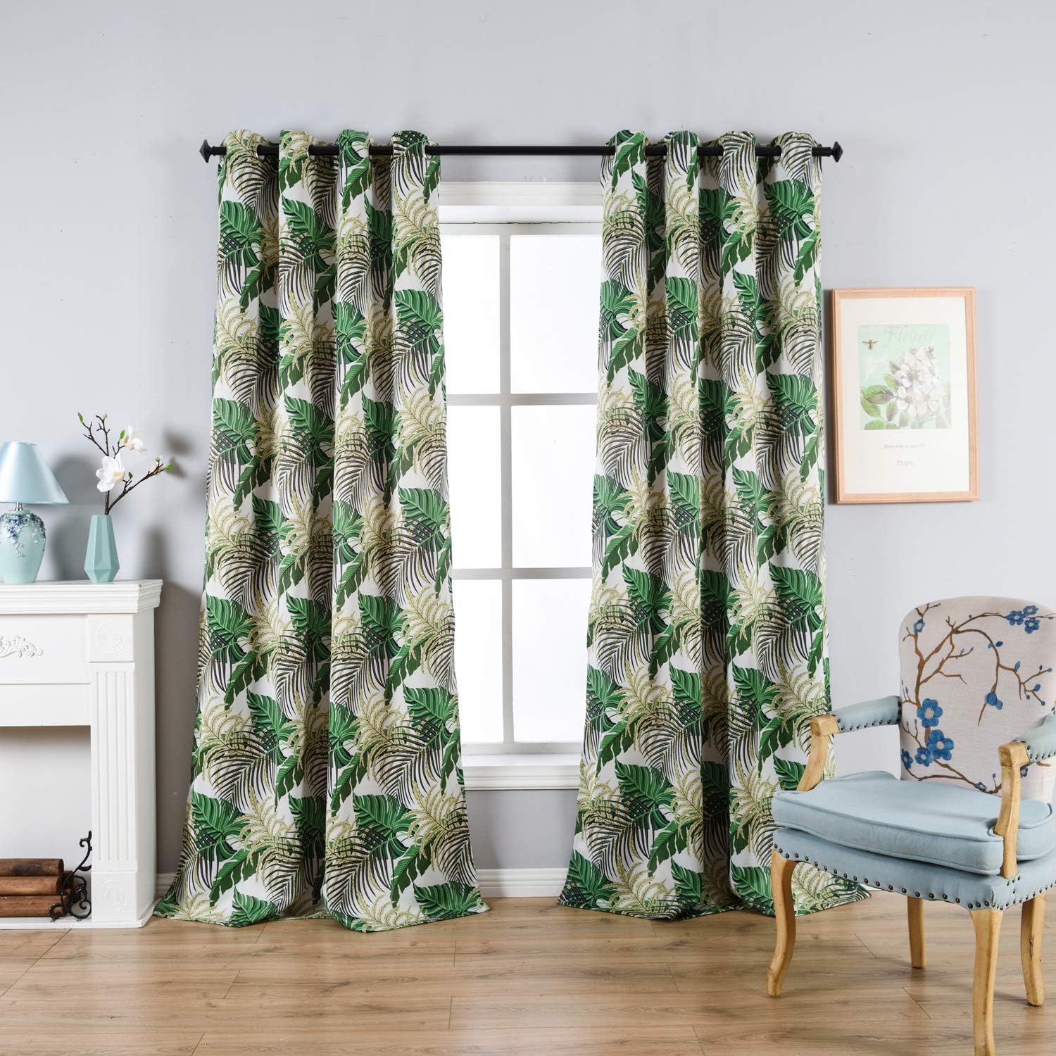 sgofais Fresh Country Style Printed Design Room Darkening Blackout Curtain Panels Grommet Top, 2 Panels W52 x L84 inch