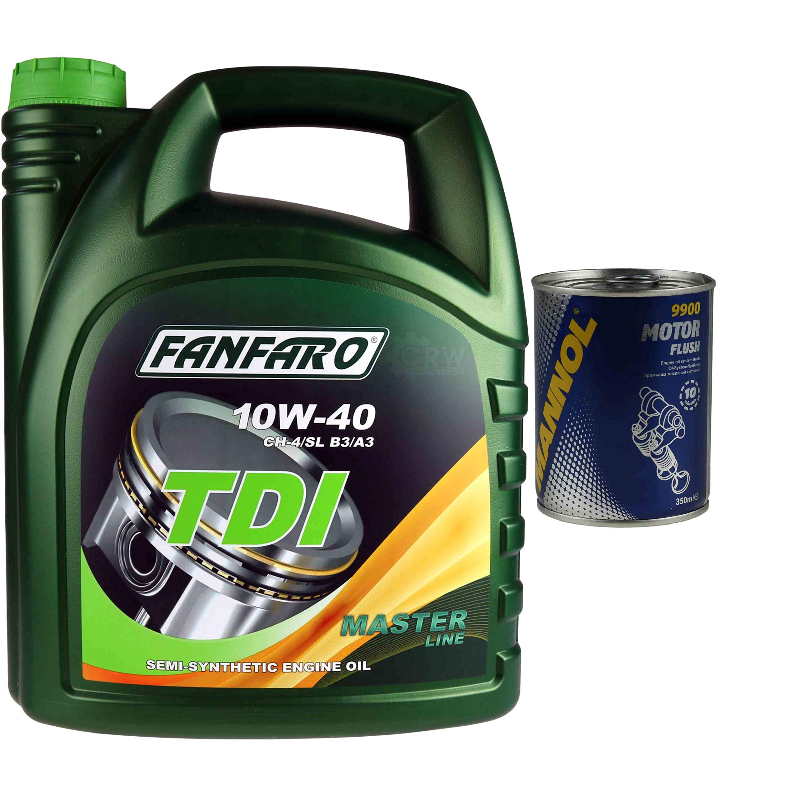 FANFARO TDI 10W-40 Motoröl 5L + MANNOL Motor Flush – Teilsynthetisches Öl Für Diesel- Und Benzinmotoren