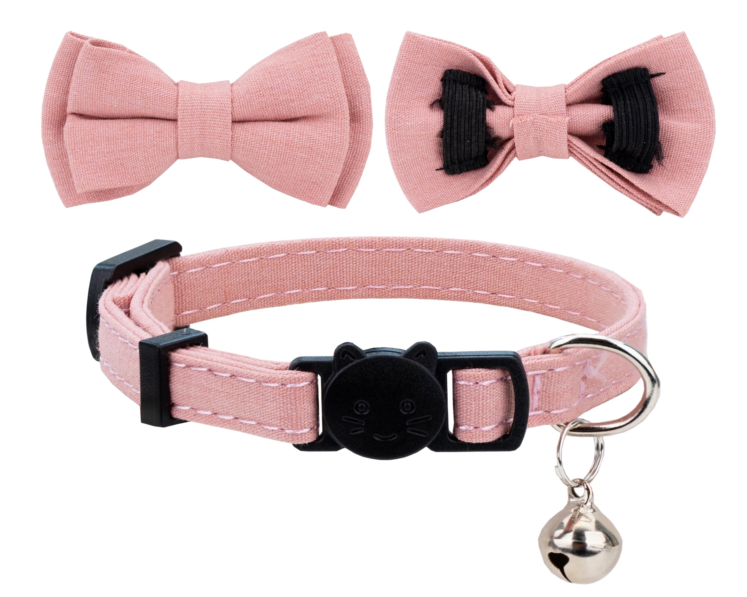 Katzenhalsband, Fliege, Sicherheit mit Glocke, verstellbar, einfarbig, kariert, 2 Stück, Rosa