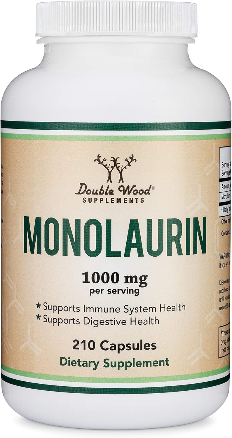 Monolaurin 1,000mg per Serving, 210 Capsules (Vegan Safe, Non-GMO, Gluten Free, Manufactured in The USA) Immune Health Support by Double Wood Supplements : Health & Household