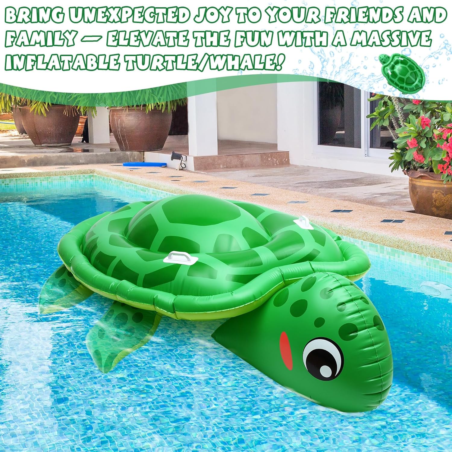 HyDren 79inch Extra Large Inflatable Pool Float for Kid, Sea Turtle Pool Toy with Duty Handles Realistic Animal Summer Blow Up Beach Supplies for Birthday Swimming Party Decor