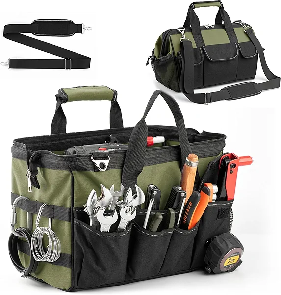 Heavy Duty Tool Bag, 15 Inch Portable Tool Organizer with Adjustable Shoulder Strap, Tactical Tool Tote with Large Zipper Storage