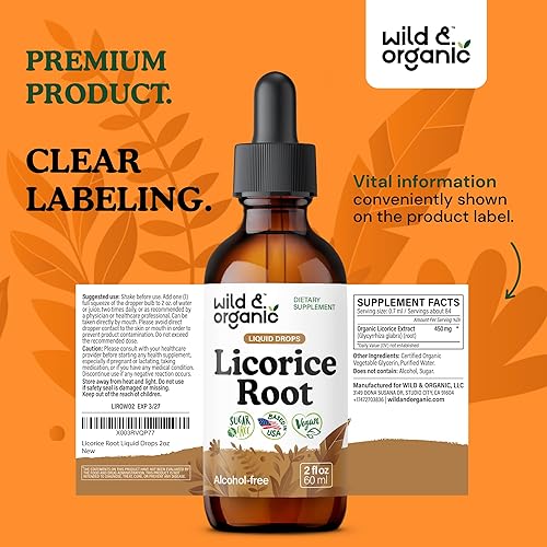 Miniatura 9 de Extracto líquido de raíz de regaliz  Suplemento orgánico de raíz de regaliz para salud respiratoria y apoyo a la digestión  Tintura Glycyrrhiza