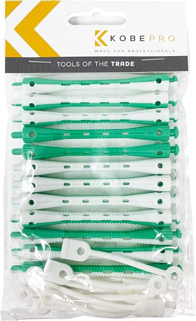 Kobe Professional Hairdressing Perm Rods with Rubbers - Non-Slip, Curling Tools for Wet/Dry Hair, Durable & Reusable - Ideal for Salons & Home Use - Green/White 6 mm