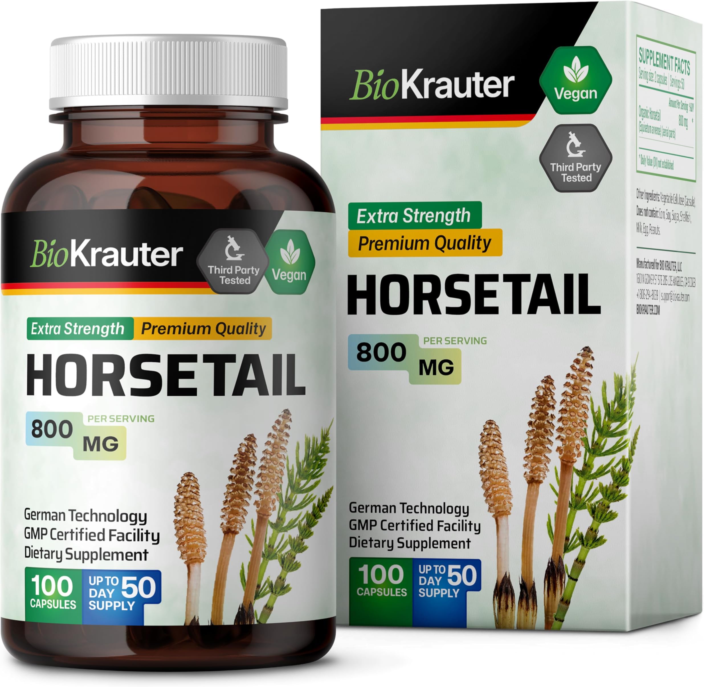 BIO KRAUTER (100 Capsules) - Horsetail Capsules, 500 mg, Organic Horsetail Herb (Equisetum arvense) (100 Capsules)