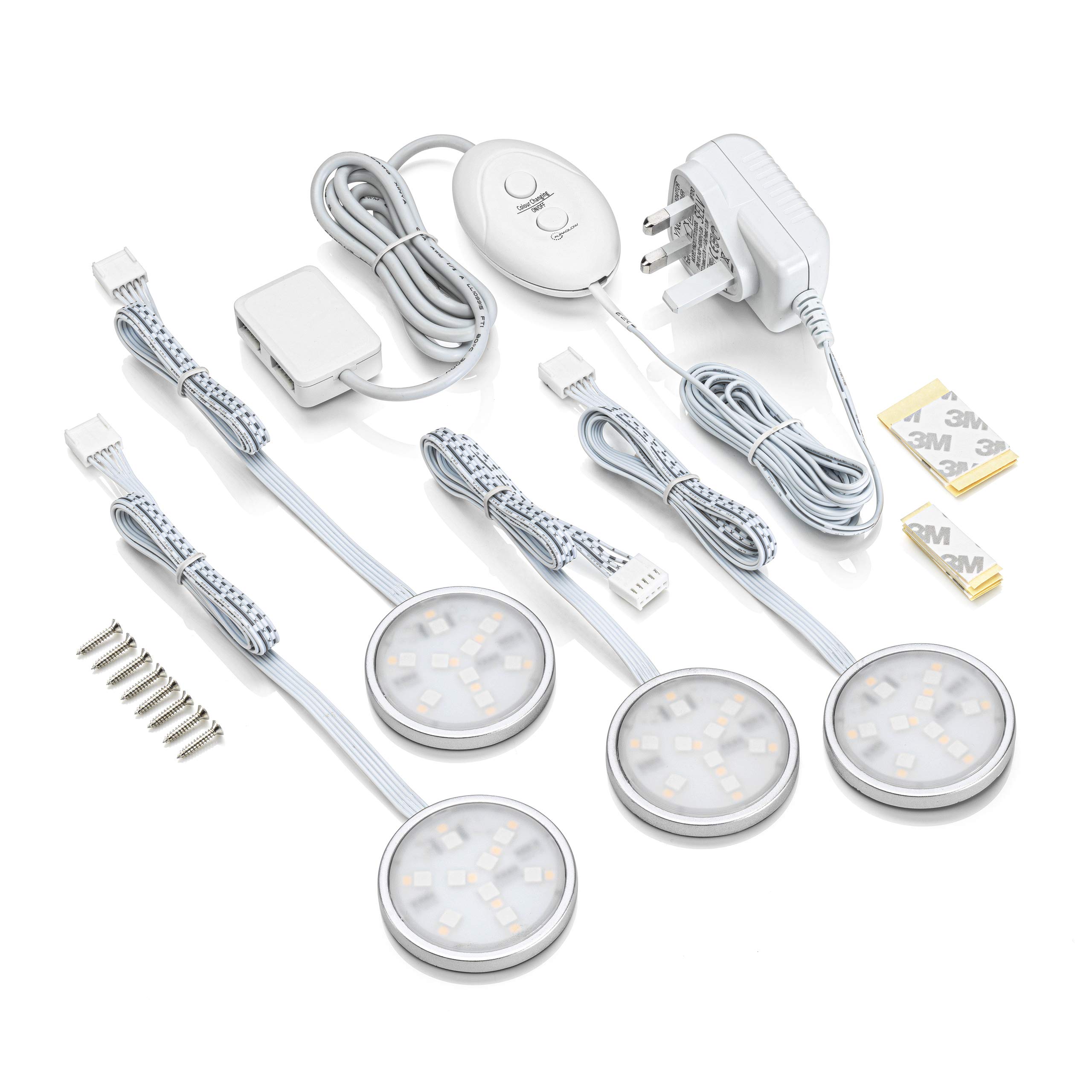 AuraglowUnder Cabinet LED Puck Light Kit Set of 4 White and Colour Changing Modes Perfect for Kitchen Cupboards, Shelves and Wardrobes