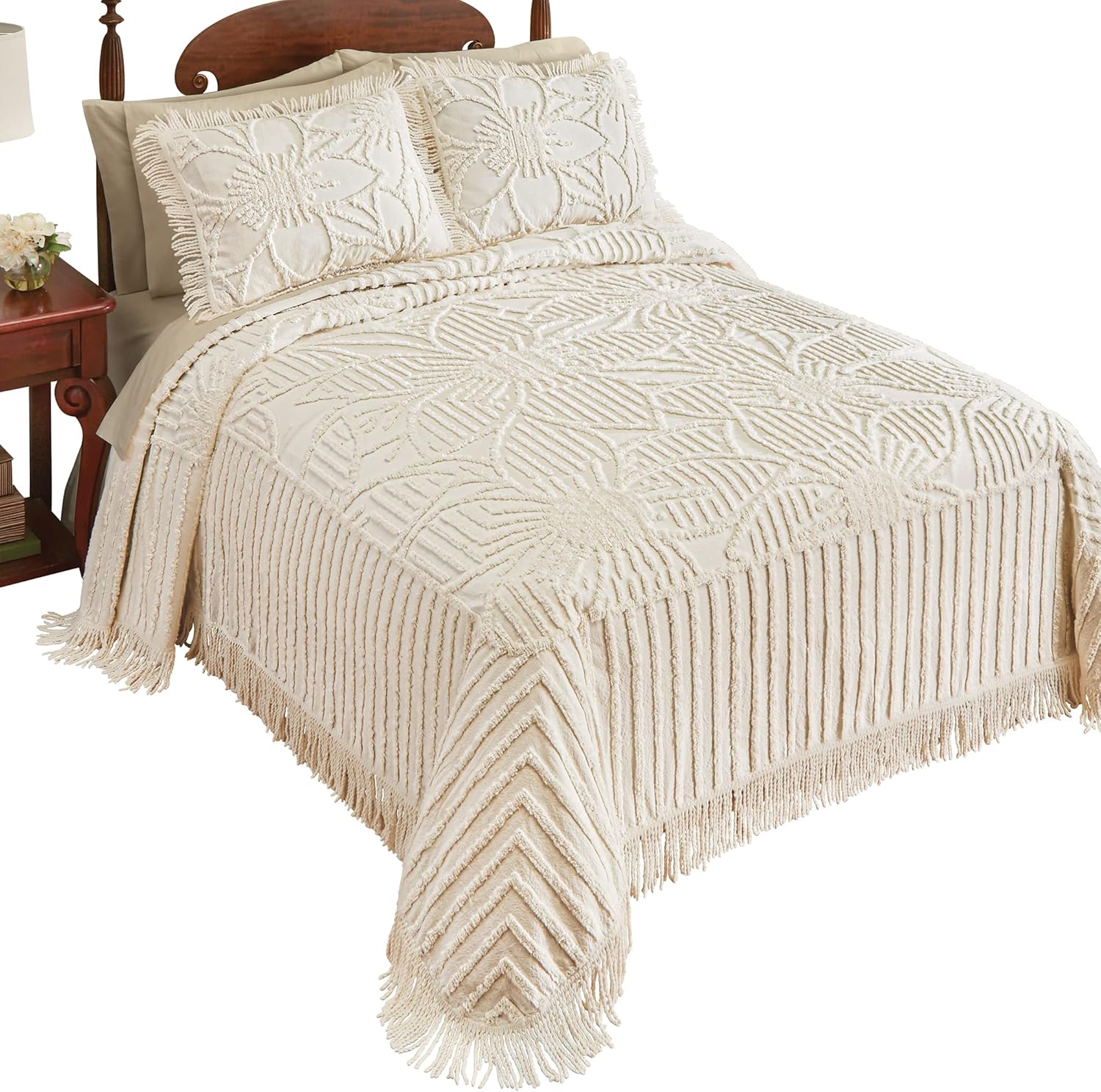 Collections Etc Flora Chenille Bedspread with Fringe Border