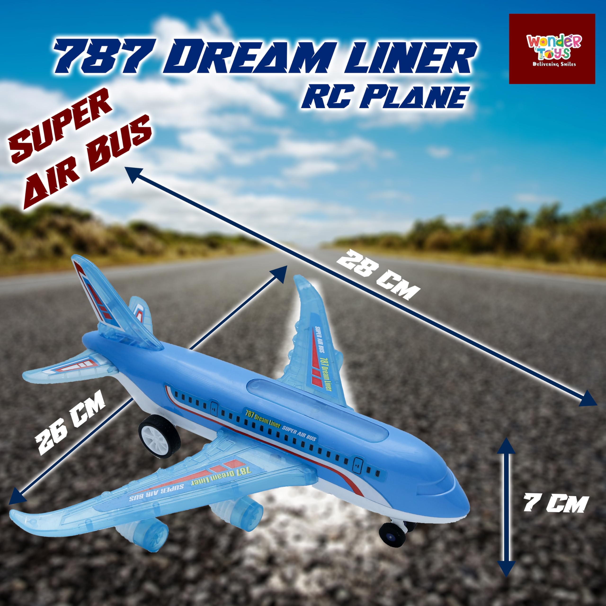 Wonder A-787 RC Airplane Toy Exciting Full-Body Lights & Realistic Sounds for Kids (Blue) - Image 5 thumbnail