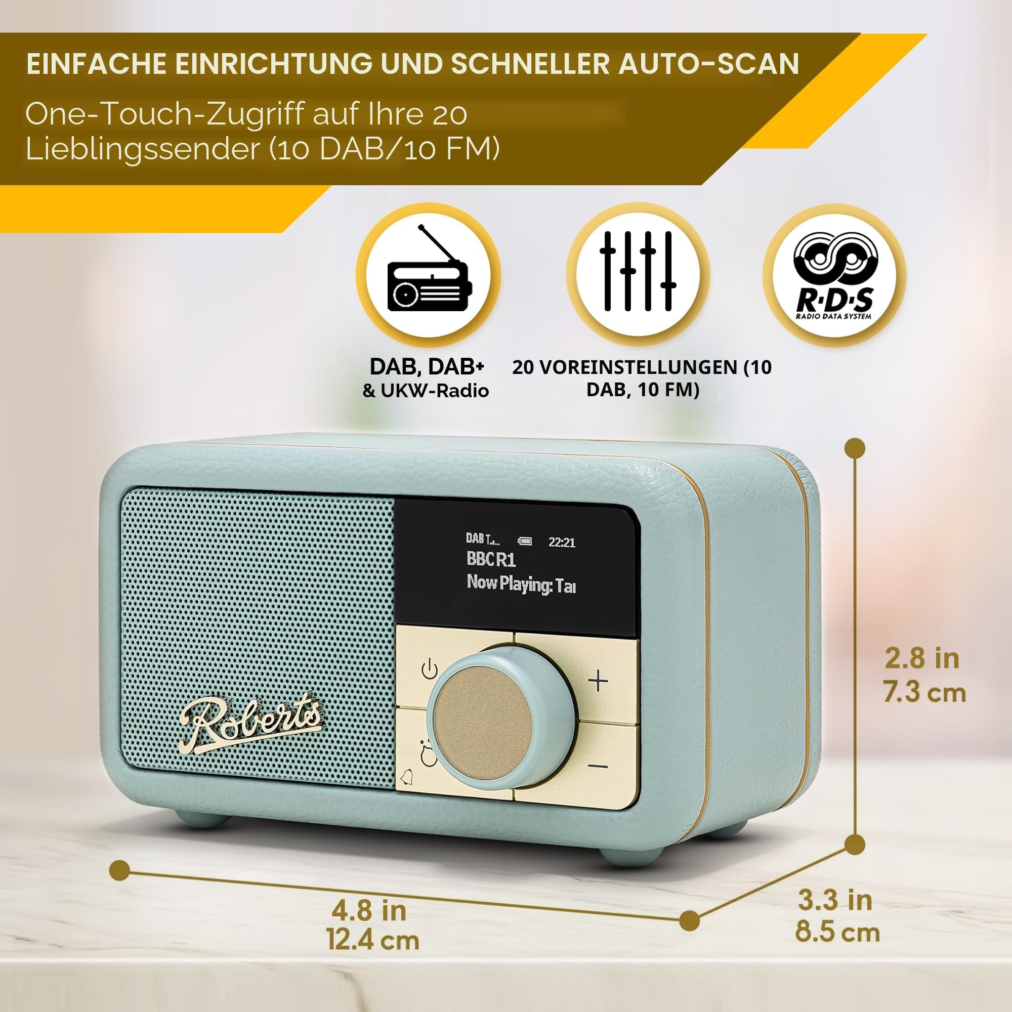 Roberts Revival PETITE2 FM/DAB/DAB+ Digitalradio mit Bluetooth, Duck Egg