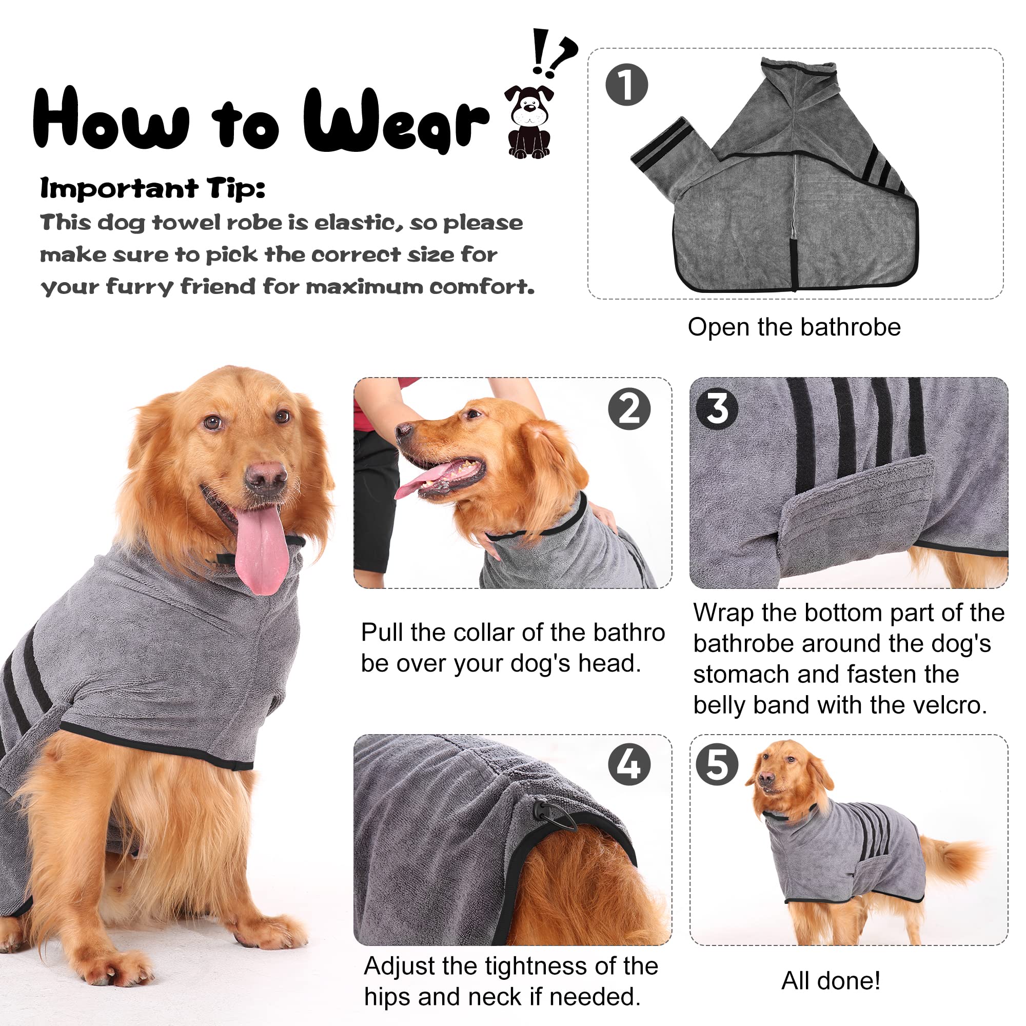 HezzLuv Microfiber Dog Drying Coat, Super Absorbent & Quick-Drying Dog Robe, Adjustable Fit for Medium to Large Dogs - Image 4