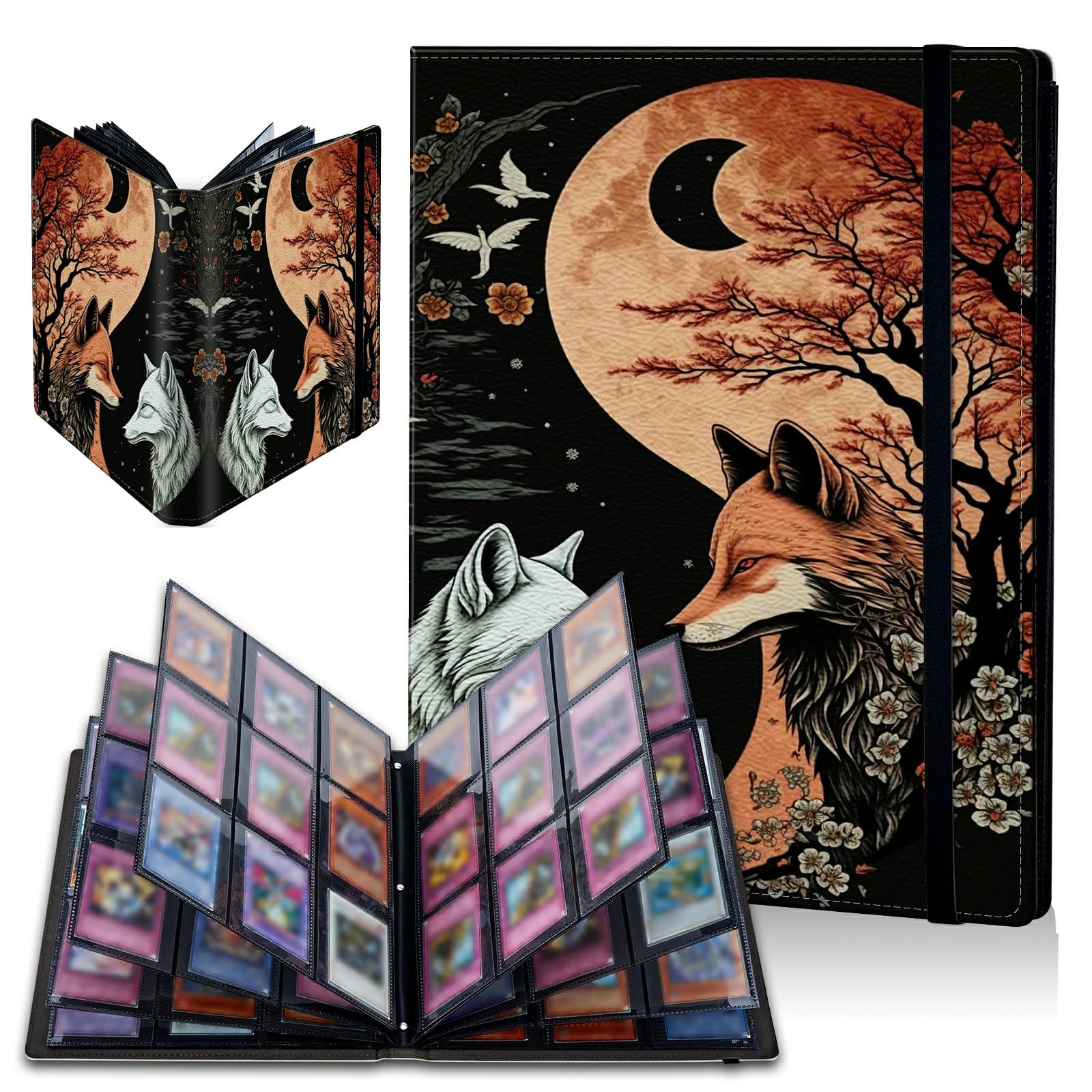 Yin-yang Fox Card Binder, 9 Pocket Trading Card Album Folder Sleeves Side Loading 540 Pockets Premium PU Card Book Card Holder Binder Card Album for Game Cards/Sports Cards