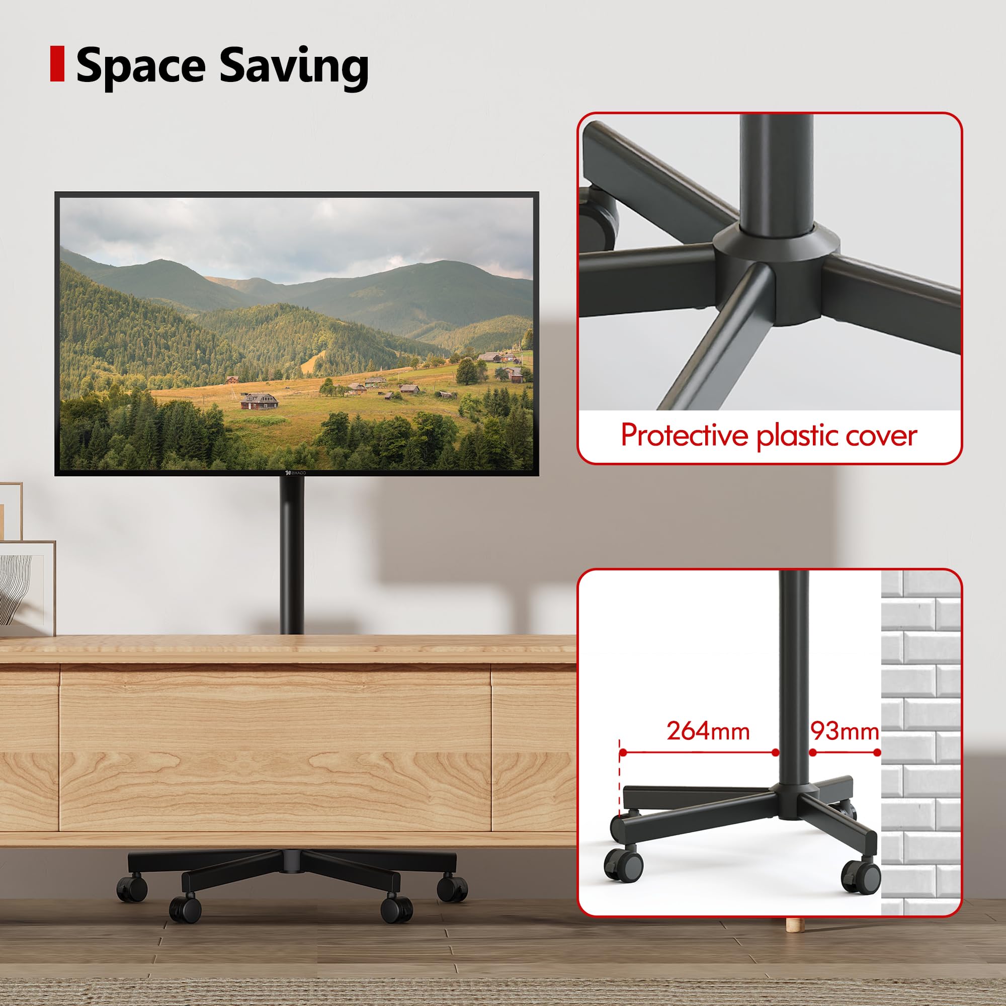 AOKCOS Supporto per TV con rotelle, per TV da 19 a 42 pollici, altezza regolabile, girevole, fino a 15 kg, max. VESA 200 x 200 mm