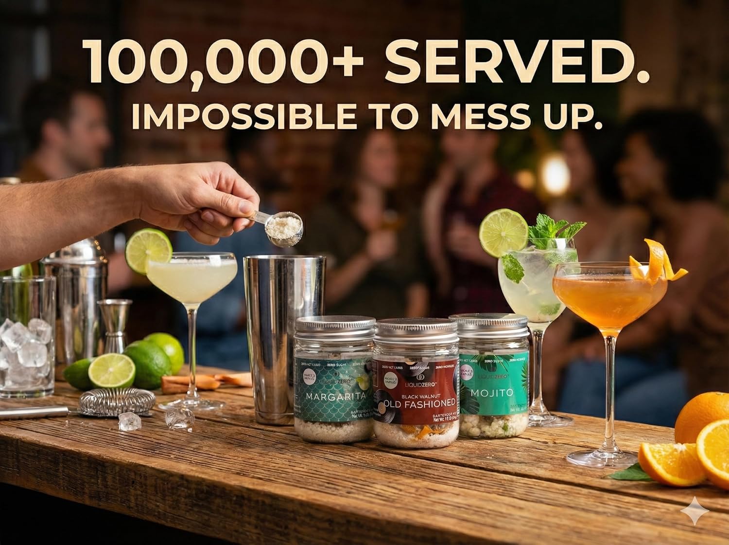 Liquid Zero Zero Sugar Cocktail Drink Mix Trio: Margarita, Mojito, Old Fashioned (2-serving jars with straw lids, 6 total servings)