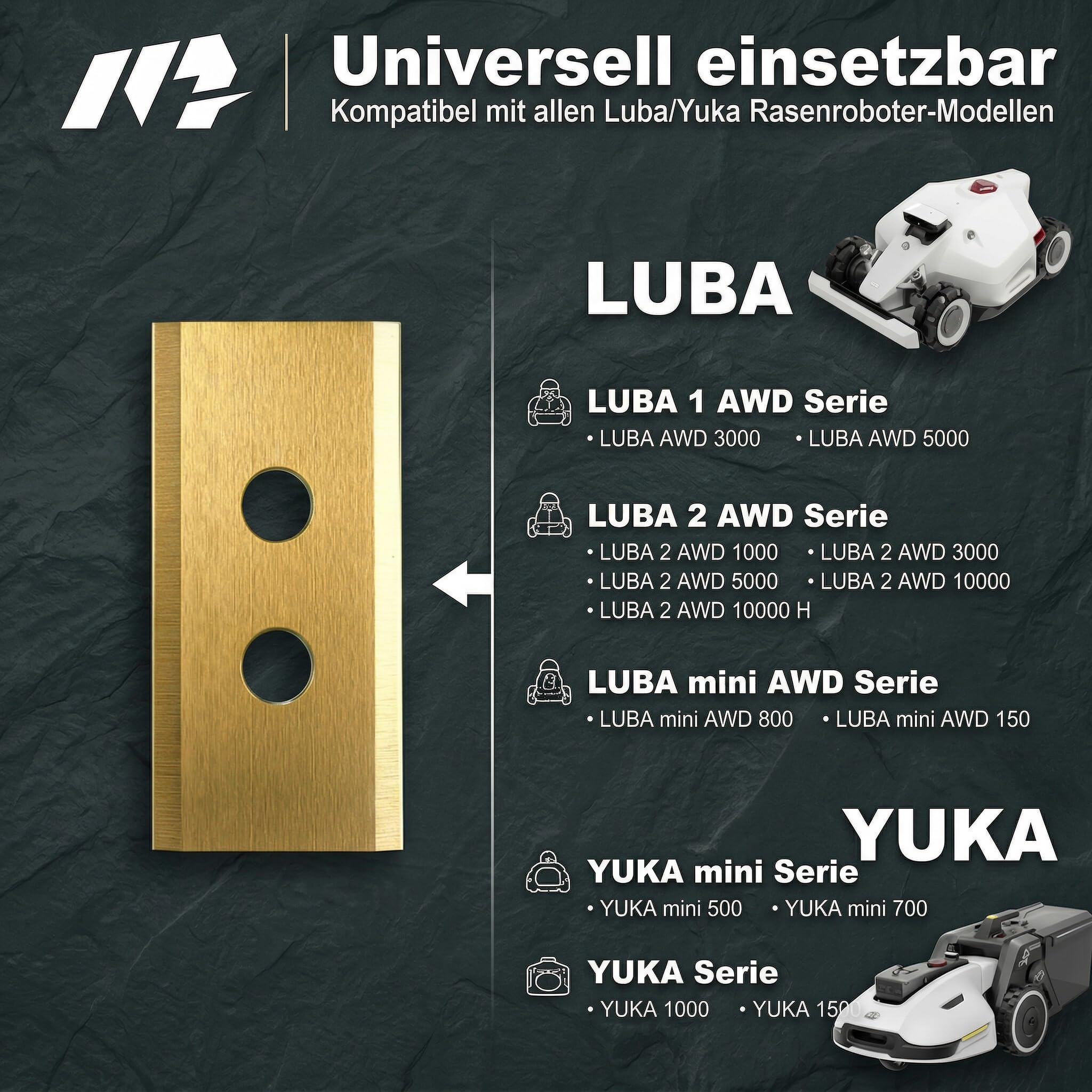 HAUSPROFI 64x Titan Ersatzklingen Ersatzkmesser für Mammotion LUBA 1/2 AWD (1000/3000/5000/10000), LUBA mini, YUKA, YUKA mini, DIN EN 50636-2-107, 60% langlebiger, inkl. Schrauben & Box