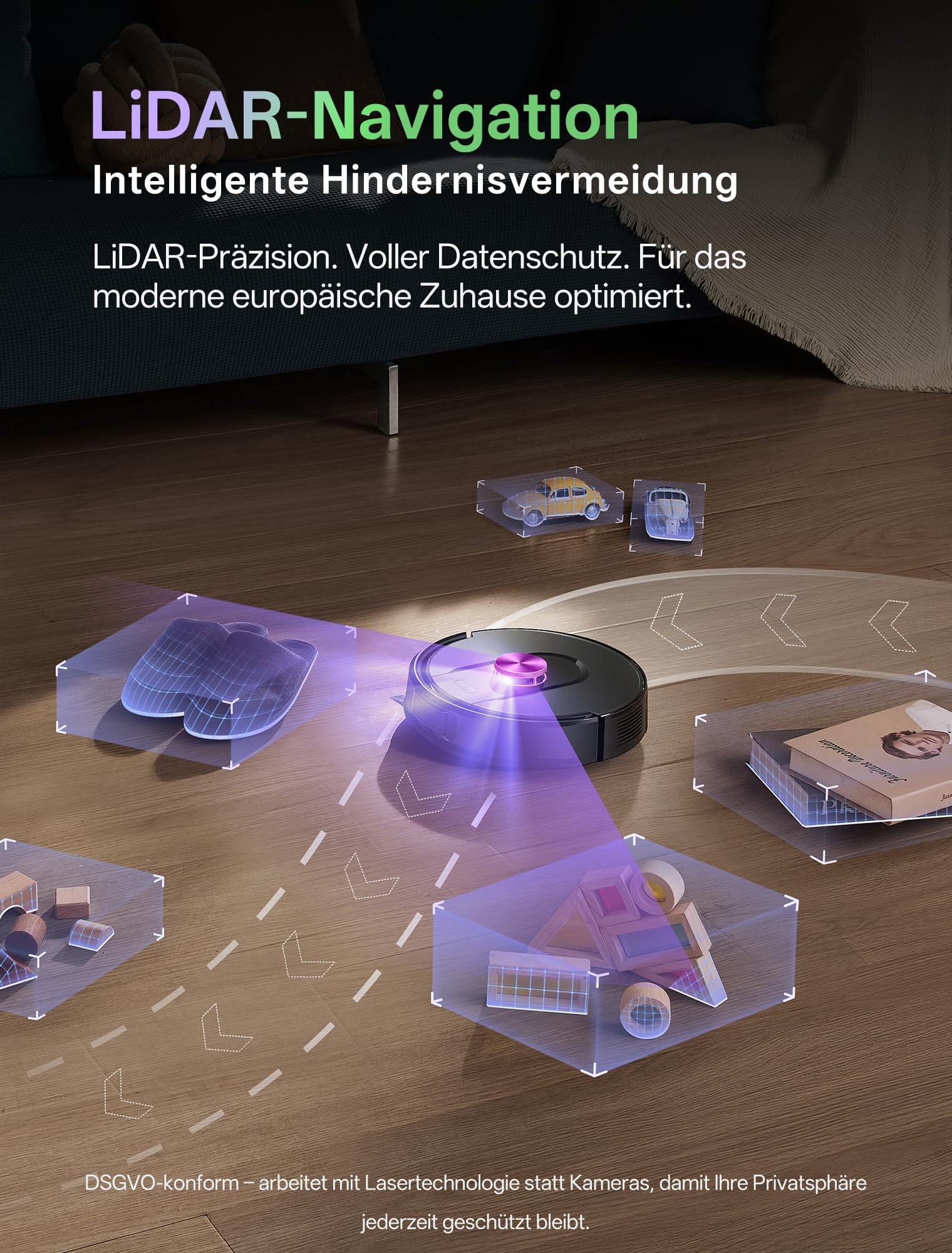 Vexilar Saugroboter mit Wischfunktion, beutelloser Multi-Zyklon Saugroboter mit Absaugstation, 10.000Pa & 200 Min Staubsauger Roboter, 3-in-1 Saug und Wischroboter für Tierhaare & Teppich (Schwarz)
