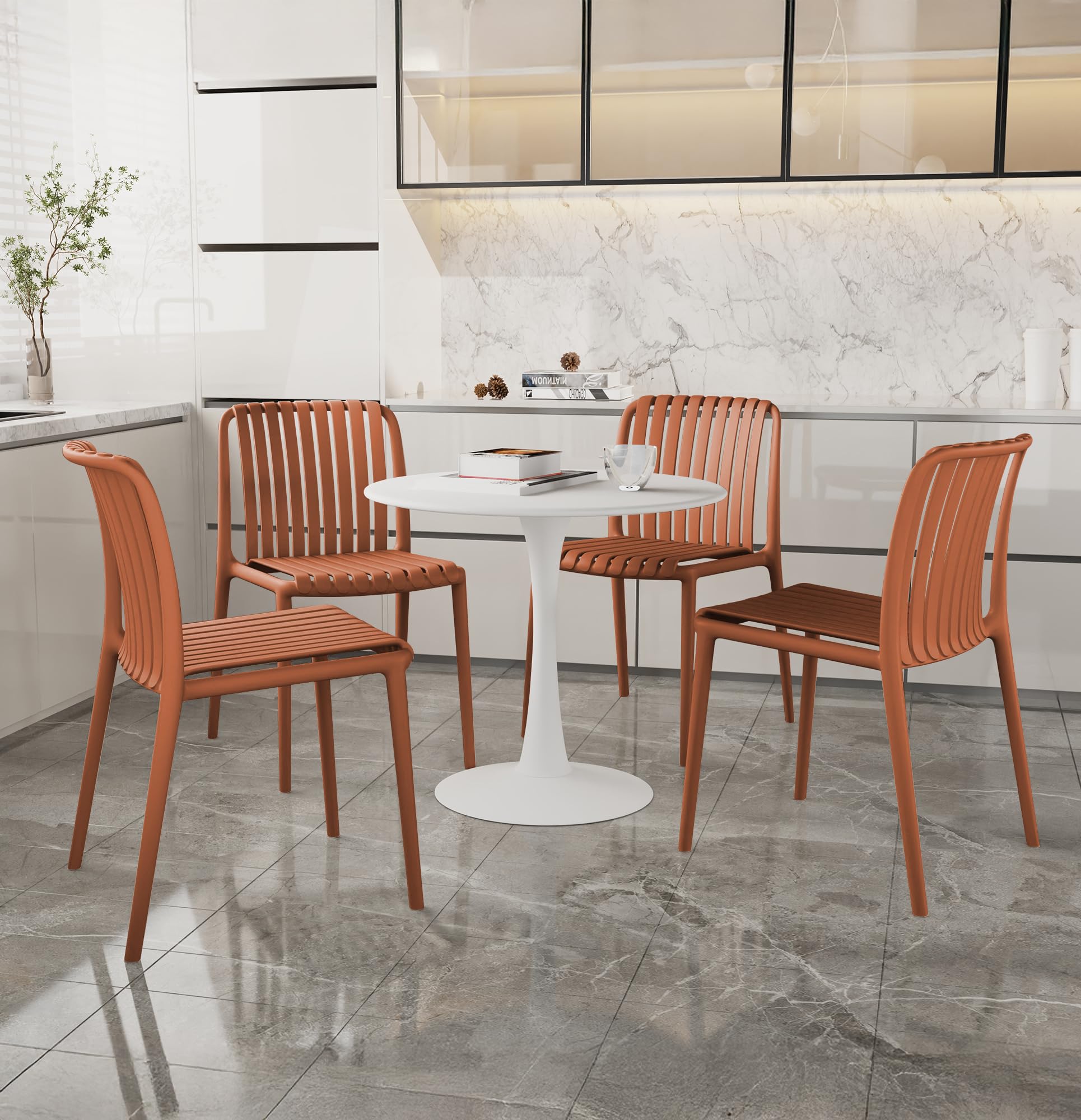 IlGruppone Set 4 Sedie in Polipropilene e Fibra di Vetro Sedia Cucina Trattamento UV Antiscolorimento Giardino Interno Esterno Moderne Robuste Resistenti Impilabili - Maya-Arancio