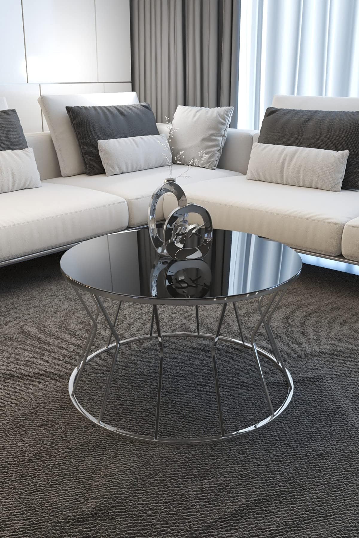 Cafe Table Center Table Hourglass Modern Coffee Table Big Coffee Table Silver Leg Glass Table End Tables Dining Table (Color : Onecolor)