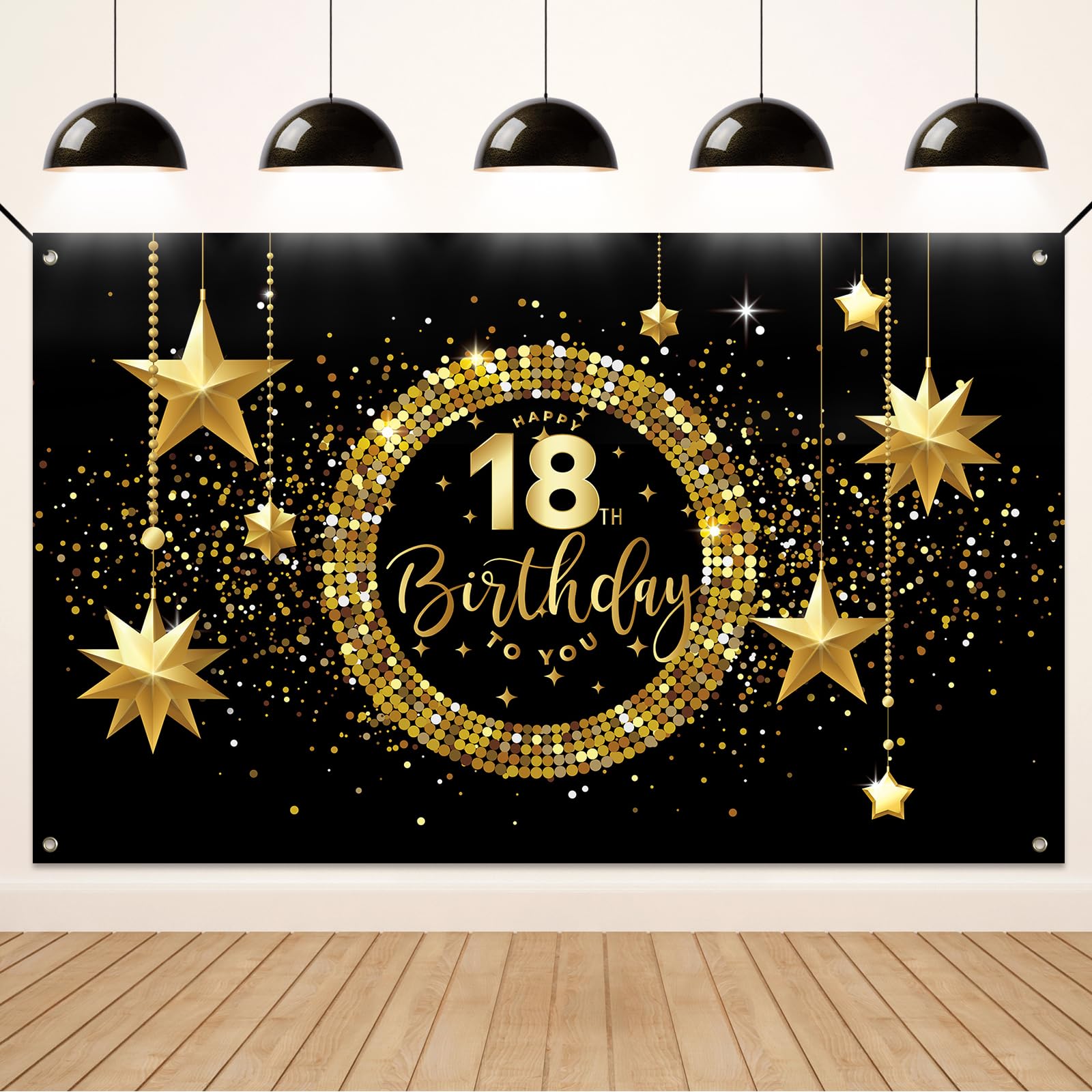 Decorazioni 18 Anni Compleanno Oro E Nero - Striscione 185x115cm Per Feste Ragazzi E Ragazze