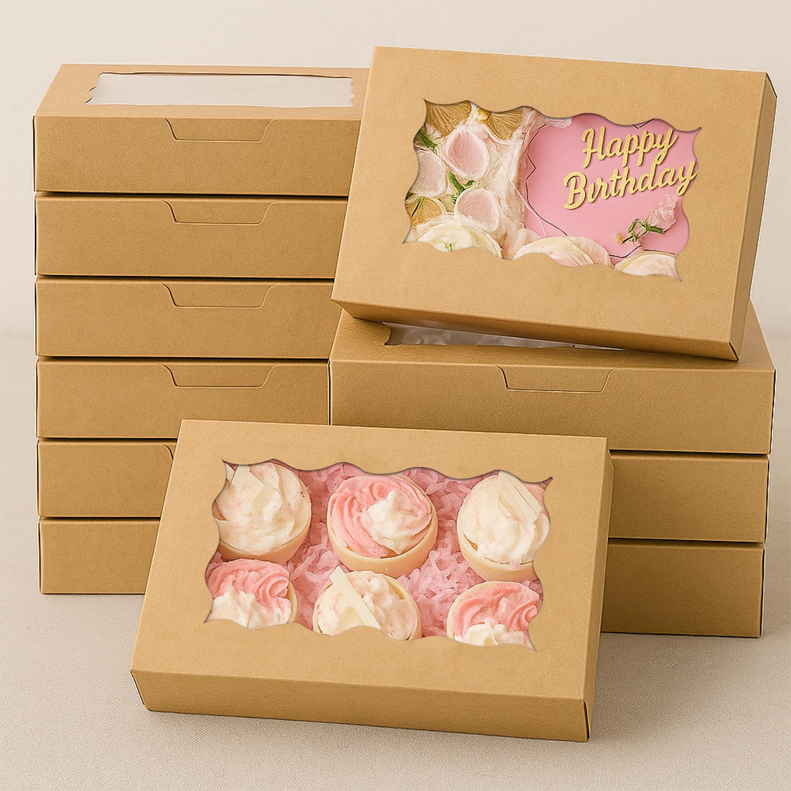 Gcardist Auto-pop-up wit, 20,3 x 20,3 x 6,4 cm, 12 stuks, met venster, voor gebak, macaronverpakking (8 x 8 x 2,5 inch