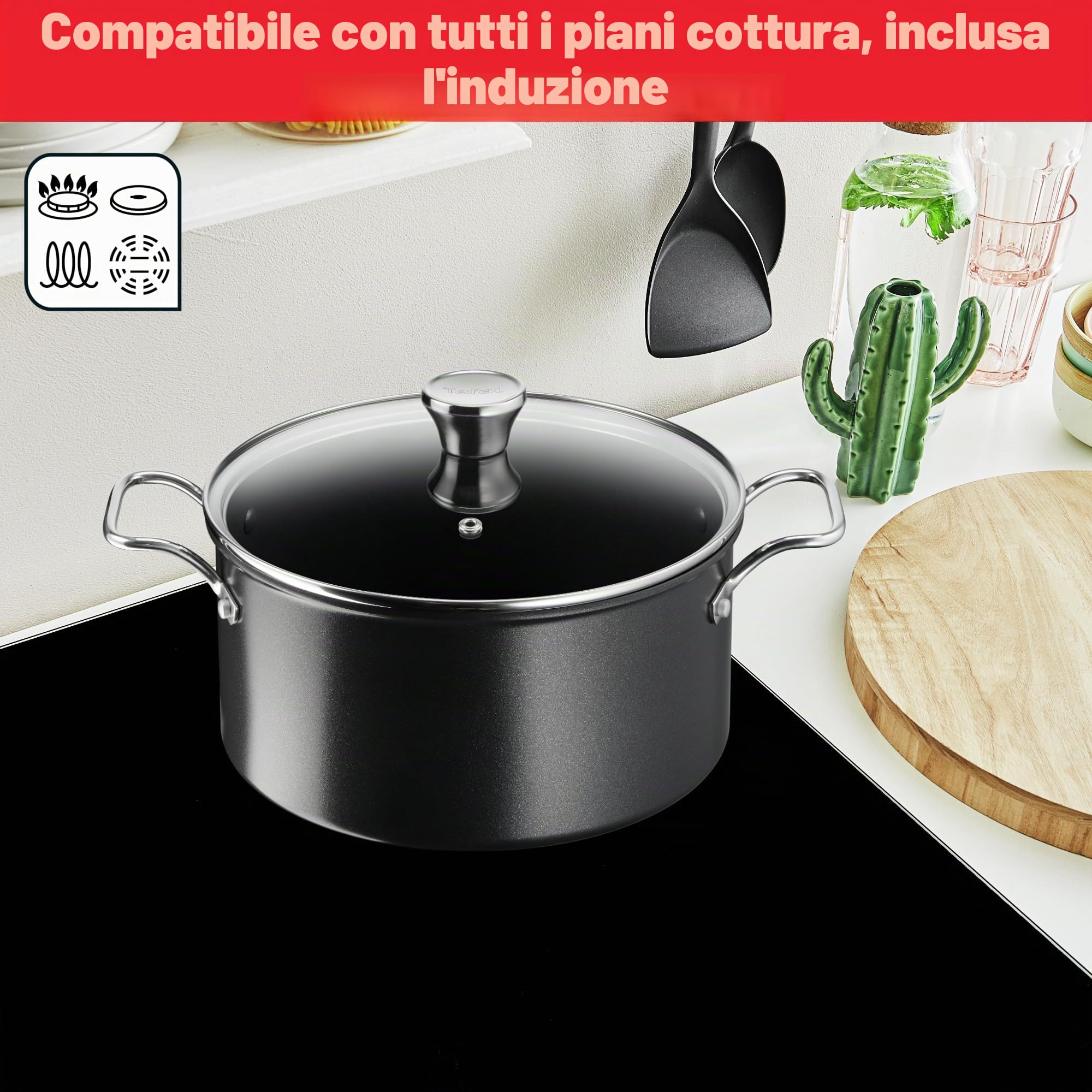 Tefal Set di 6 Padelle, Penole, Casseruole, Pentola a Induzione, Rivestimento Antiaderente, Manico Robusto, Indicatore di Calore Thermo-Signal, Intensium E589S617, Antiaderente
