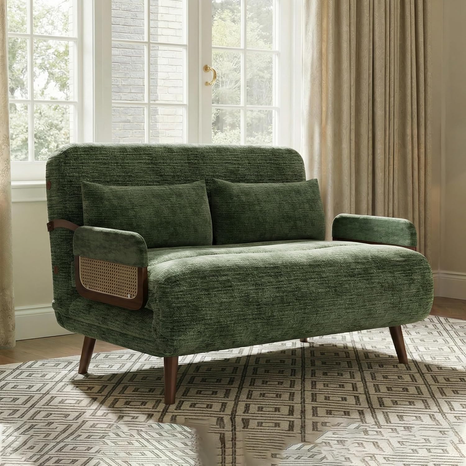 Convertible Sofa Bed Chair - Space-Saving Single Folding Couch for Small Spaces (Green), 3-in-1 Comfortable Chair for Reading, Reclining and Sleeping (Width: 43.31 Inches)