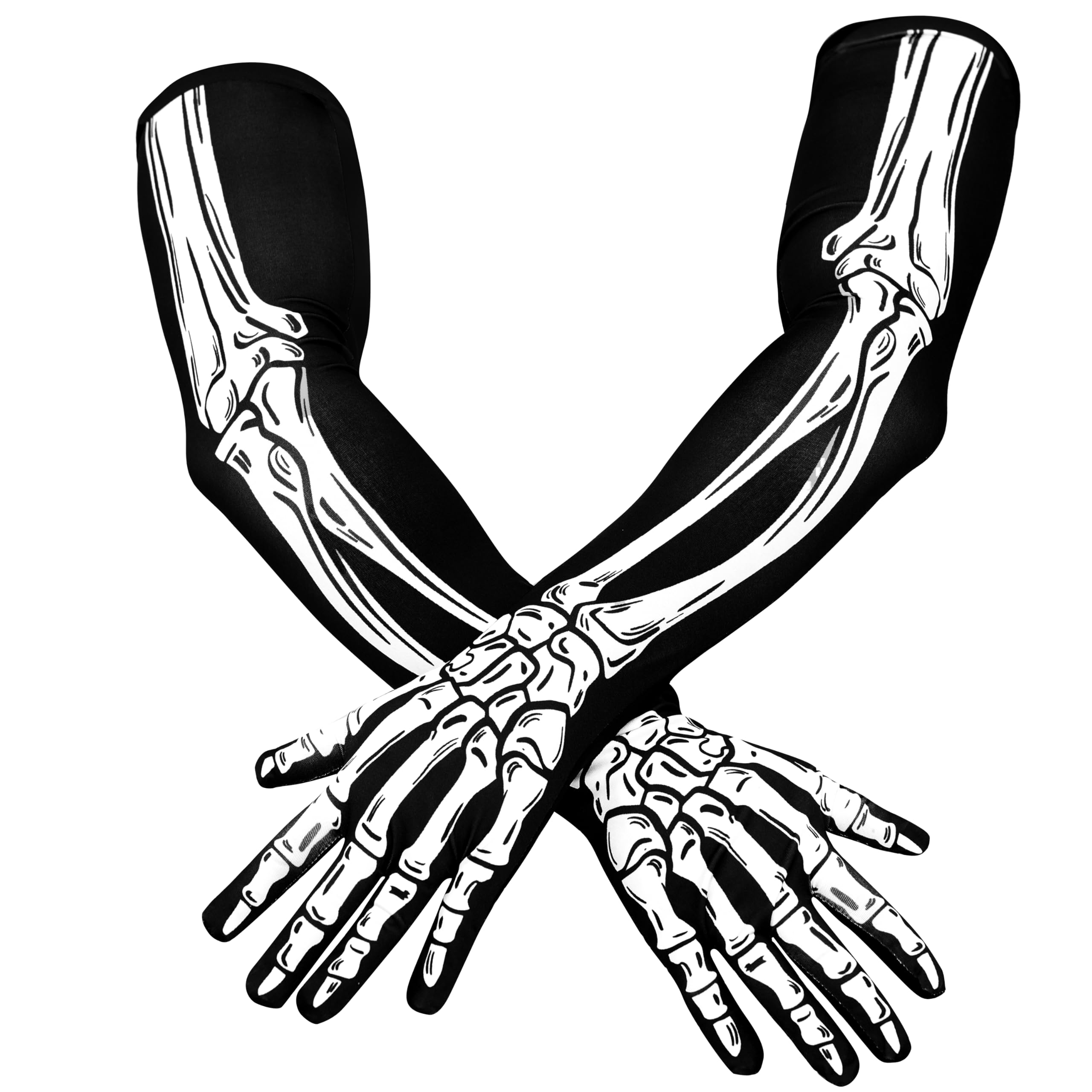 Spooktacular CreationsHalloween Skeleton Arm Length Gloves for Adult, Bone Skull Gloves for Women Men for Halloween Cosplay Parties