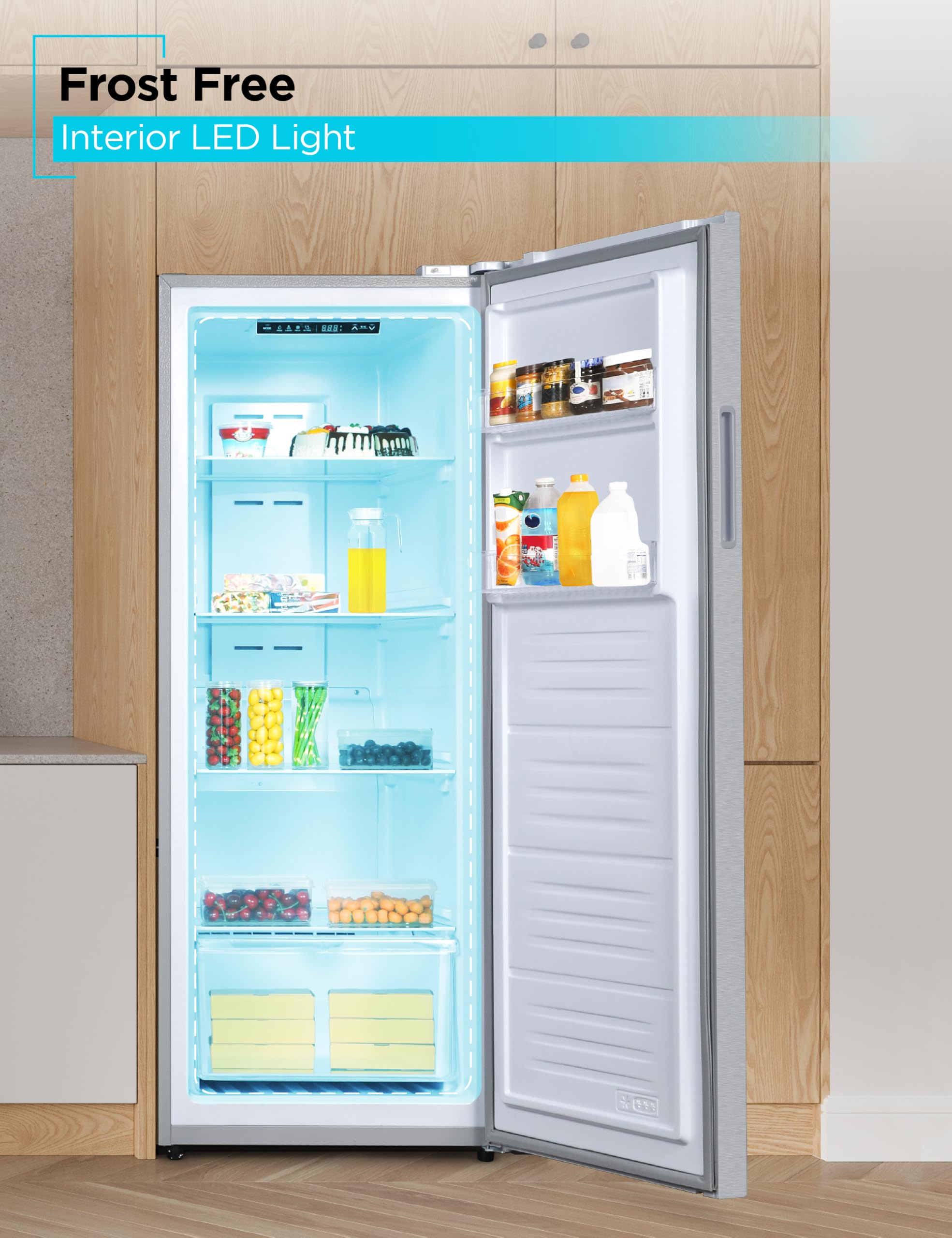 Black+Decker 11 cu. ft. Convertible Freezer Refrigerator, Upright Freezer With Glass Shelves, Reversible Door, Energy Star Rated, Frost Free, BUC1100X - View 5 | Fridge.com