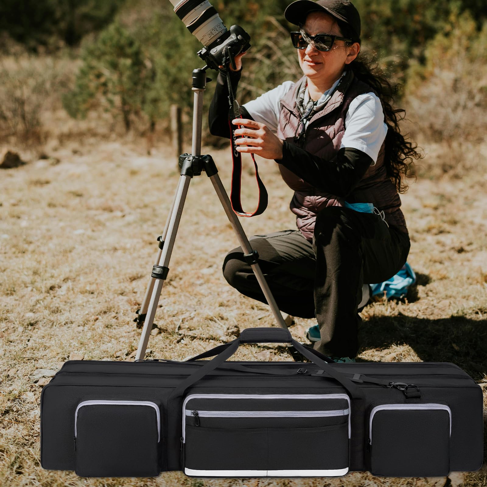 OUUTMEE 103CM Sac de Transport pour Trépied avec Bandoulière et Poignée, Étui pour Trépieds avec Séparateurs Amovibles, Housse pour Trépieds, Monopods et Accessoires (Noir)