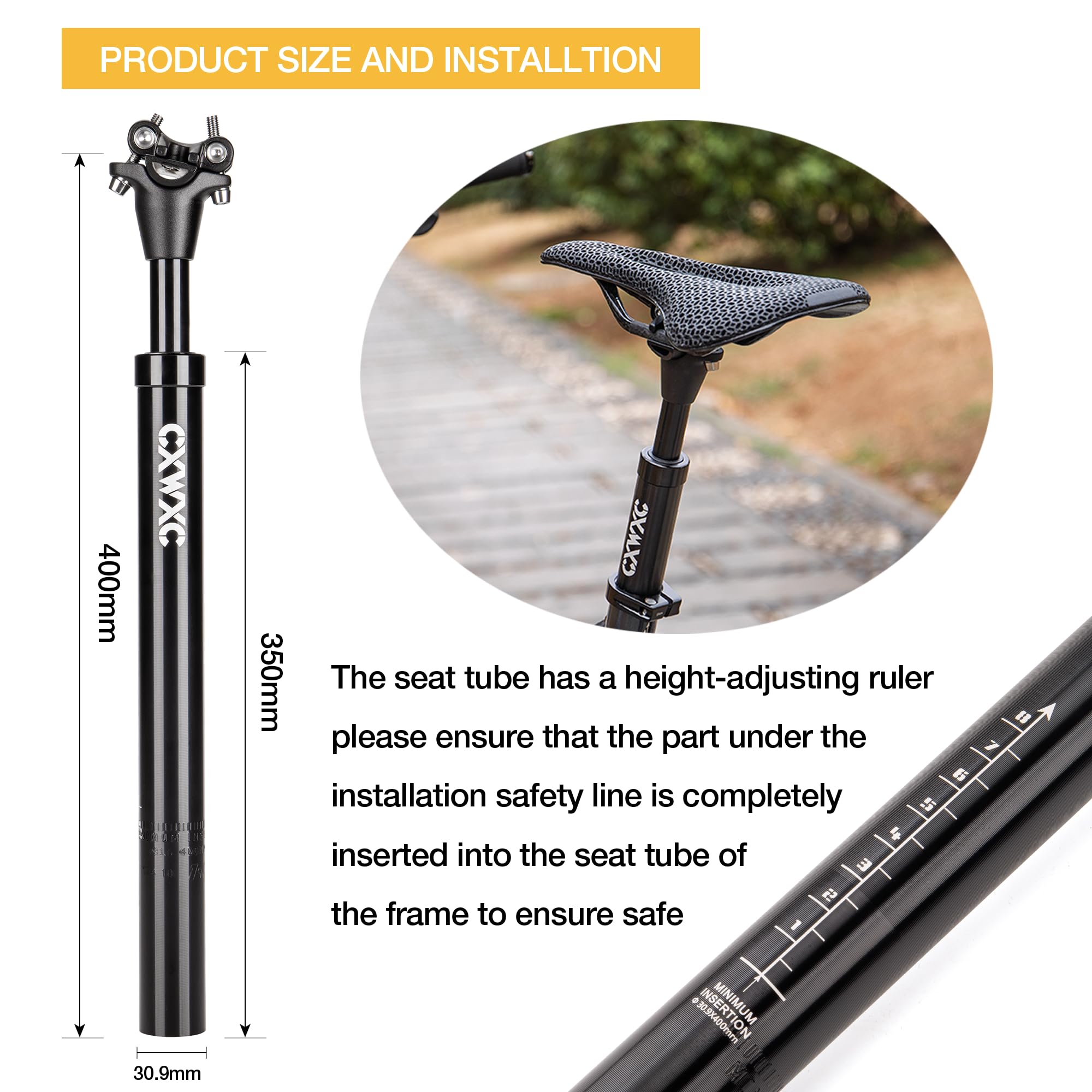 CXWXC Fahrrad Sattelstütze Gefedert für 27,2/30,9/31,6 x 400mm, Spring Federsattelstütze Sattelstützen,Fahrradsattel Stange aus Aluminiumlegierung für MTB Rennrad BMX eBike