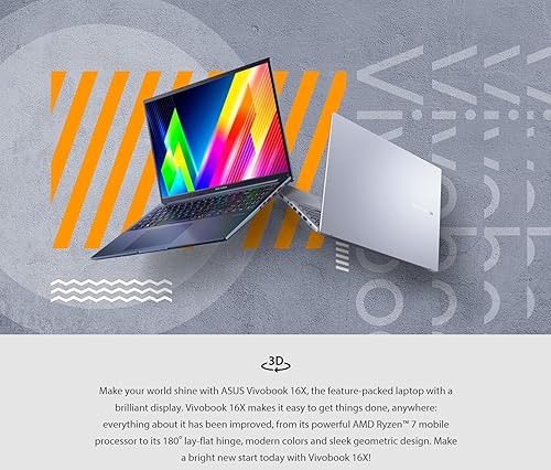 Miniatura 2 de ASUS VIVOBOOK - Portátil delgado de 16 pulgadas, AMD Ryzen 7 5800HS, Windows 11 Pro, cámara web, USB tipo C, WiFi 6, diseño de bisagra de 180,