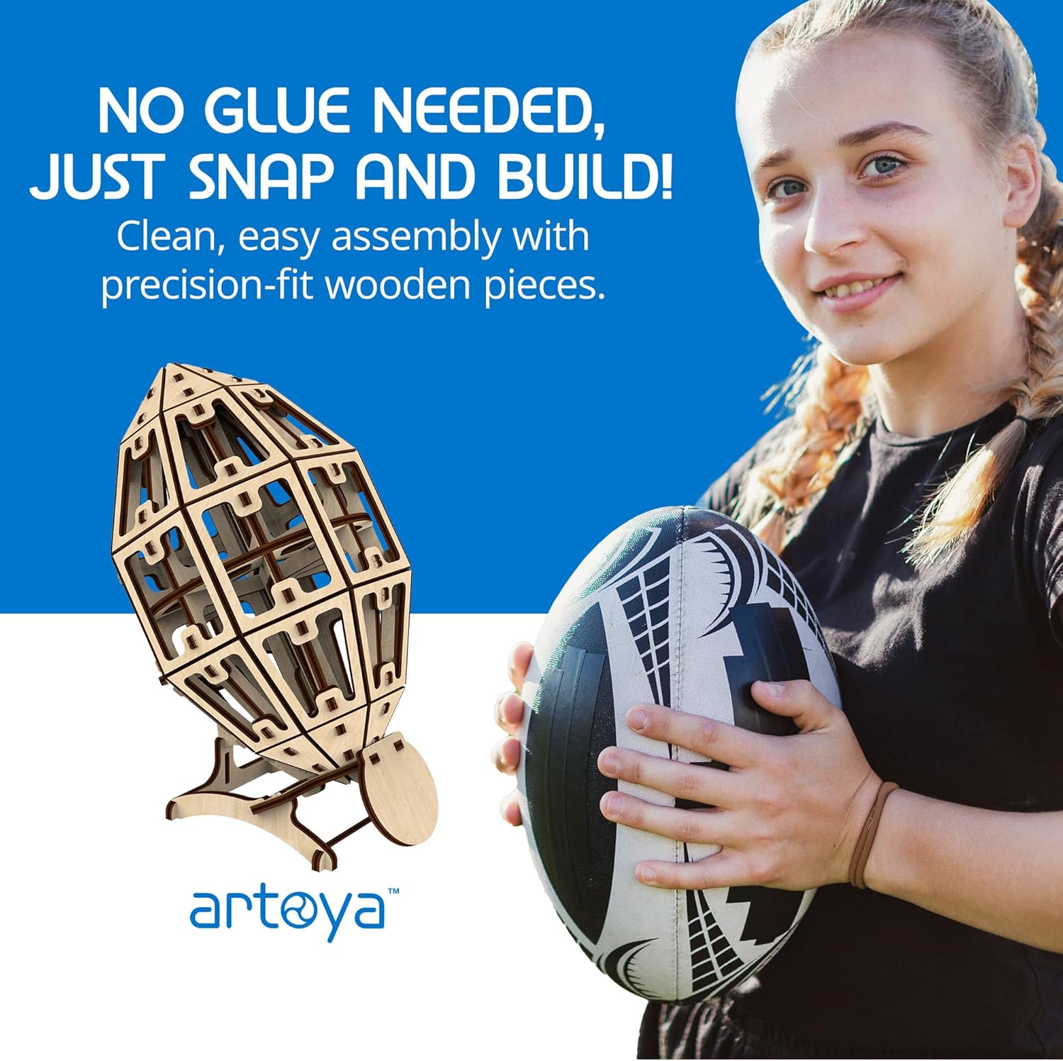Artoya American Football Ball – 3D Puzzles for Adults, 3D Wooden Puzzles for Adults, Puzzle Football Model Kit, Arts and Crafts, Hobbies for Women, Model Building Kits, DIY Wooden Kit (Plain)