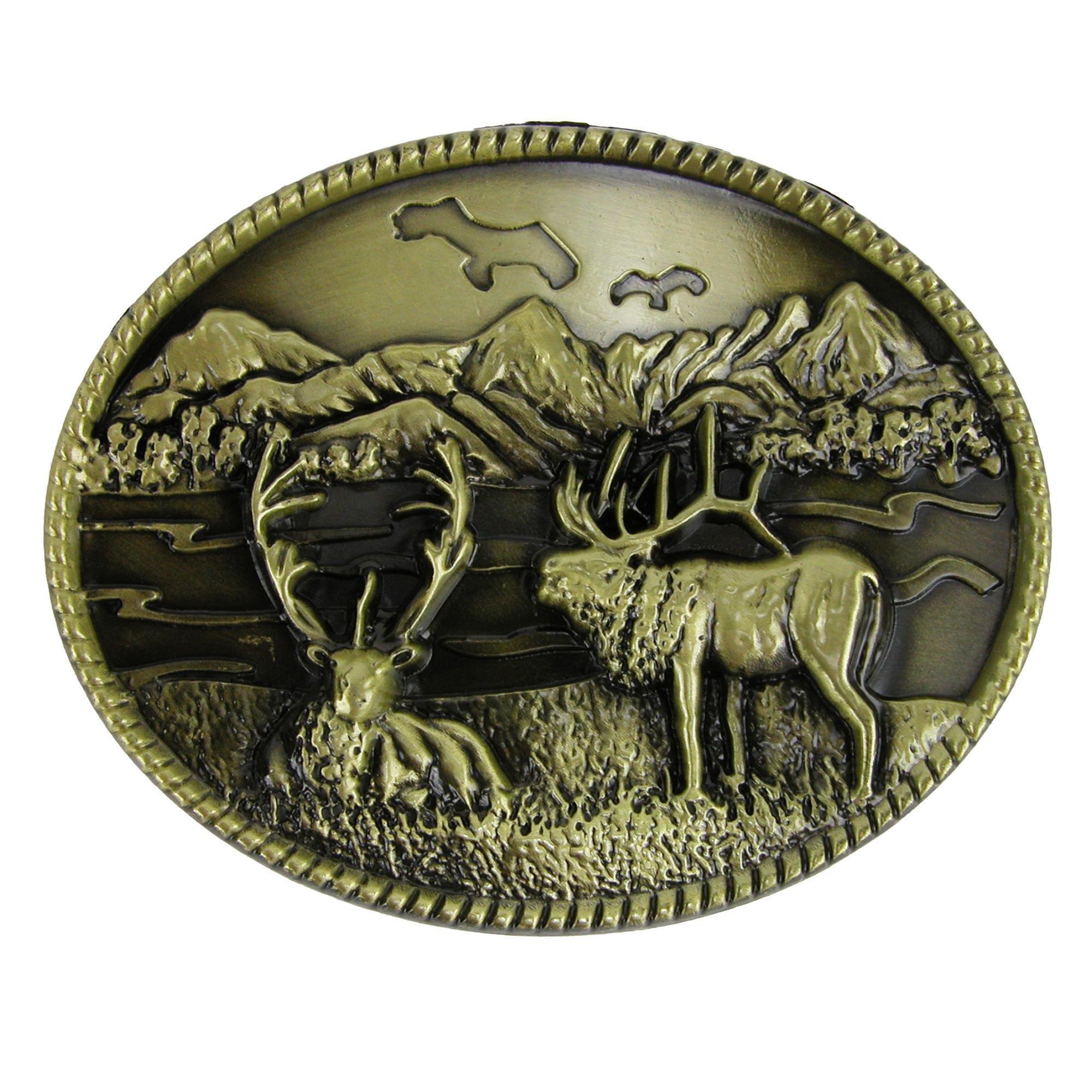 CTM Scenic Elk Belt Buckle, Bronze