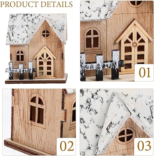 Miniatura 3 de Uonlytech 2 casas de Navidad iluminadas de madera, casa de Navidad de madera, iluminada por LED, edificios coleccionables para Navidad, invierno,